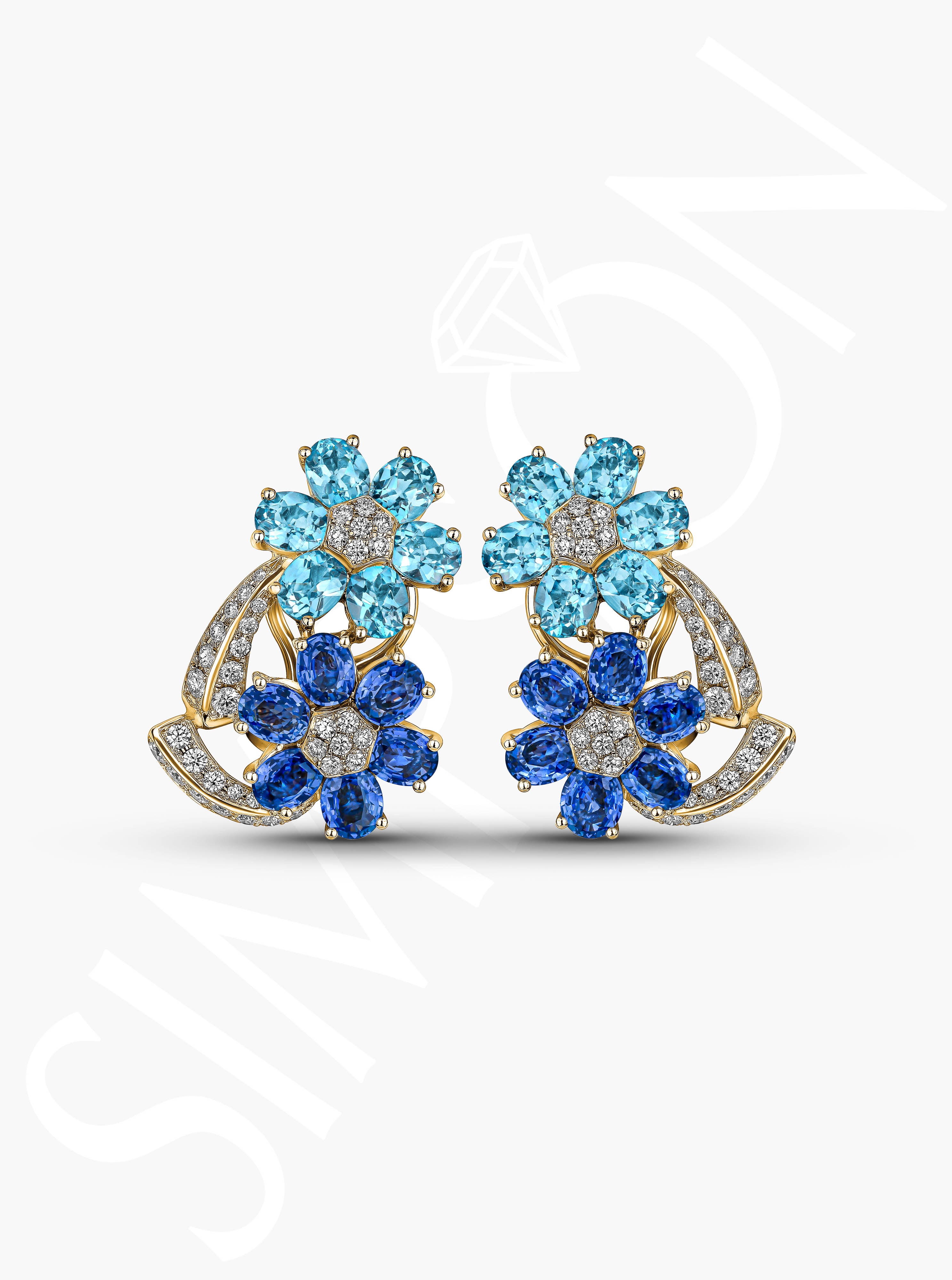 Apatite, Sapphire & Diamond Floral Earrings