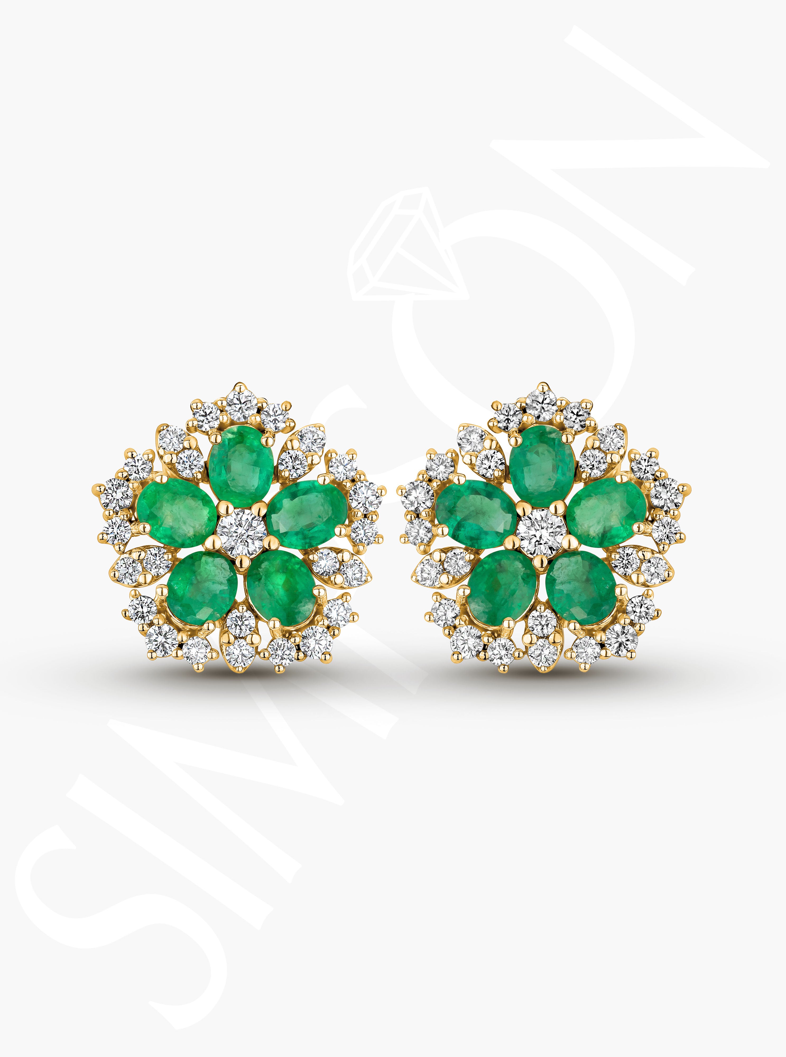 Emerald and Diamond Floral Earrings