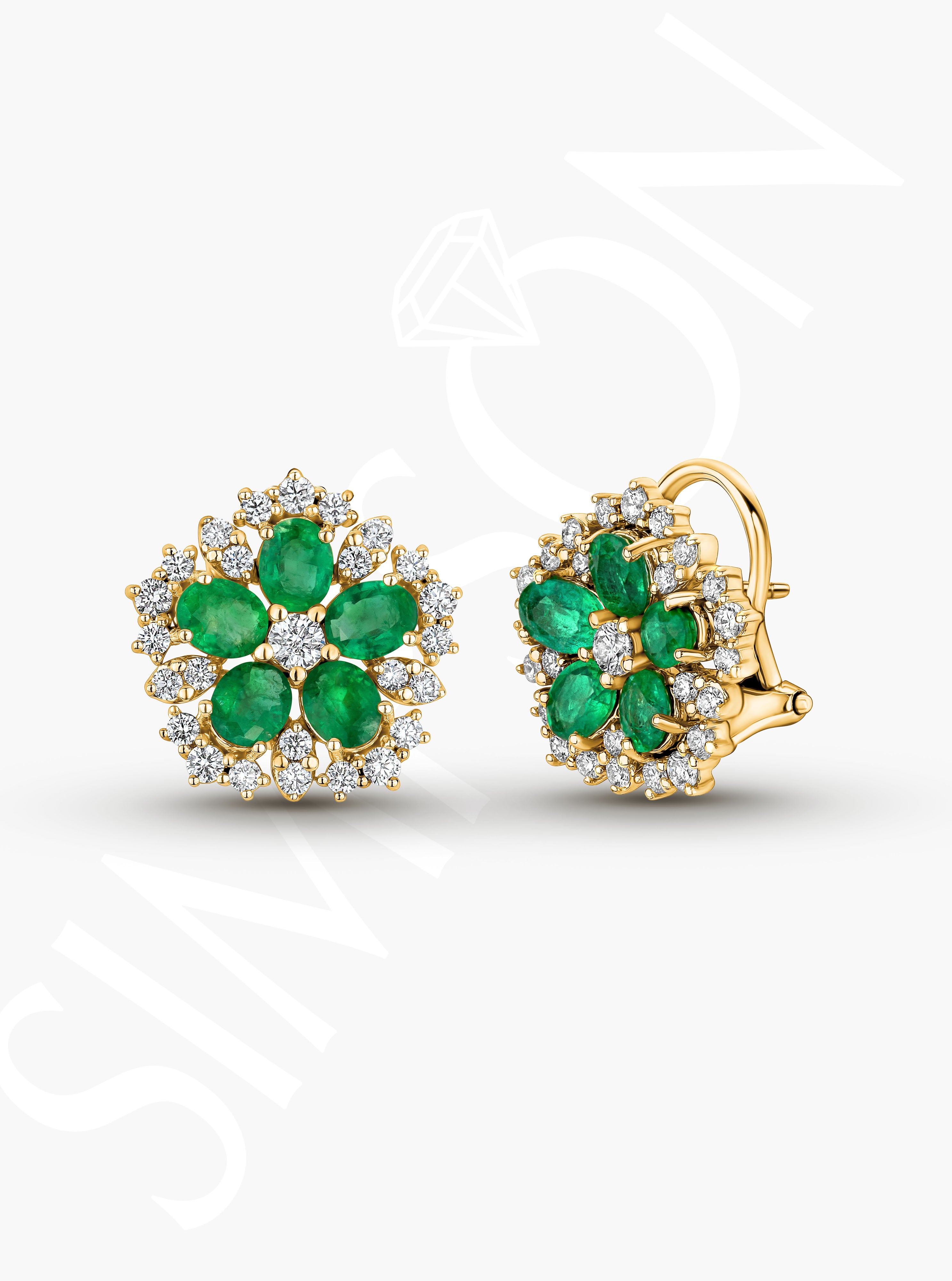 Emerald and Diamond Floral Earrings