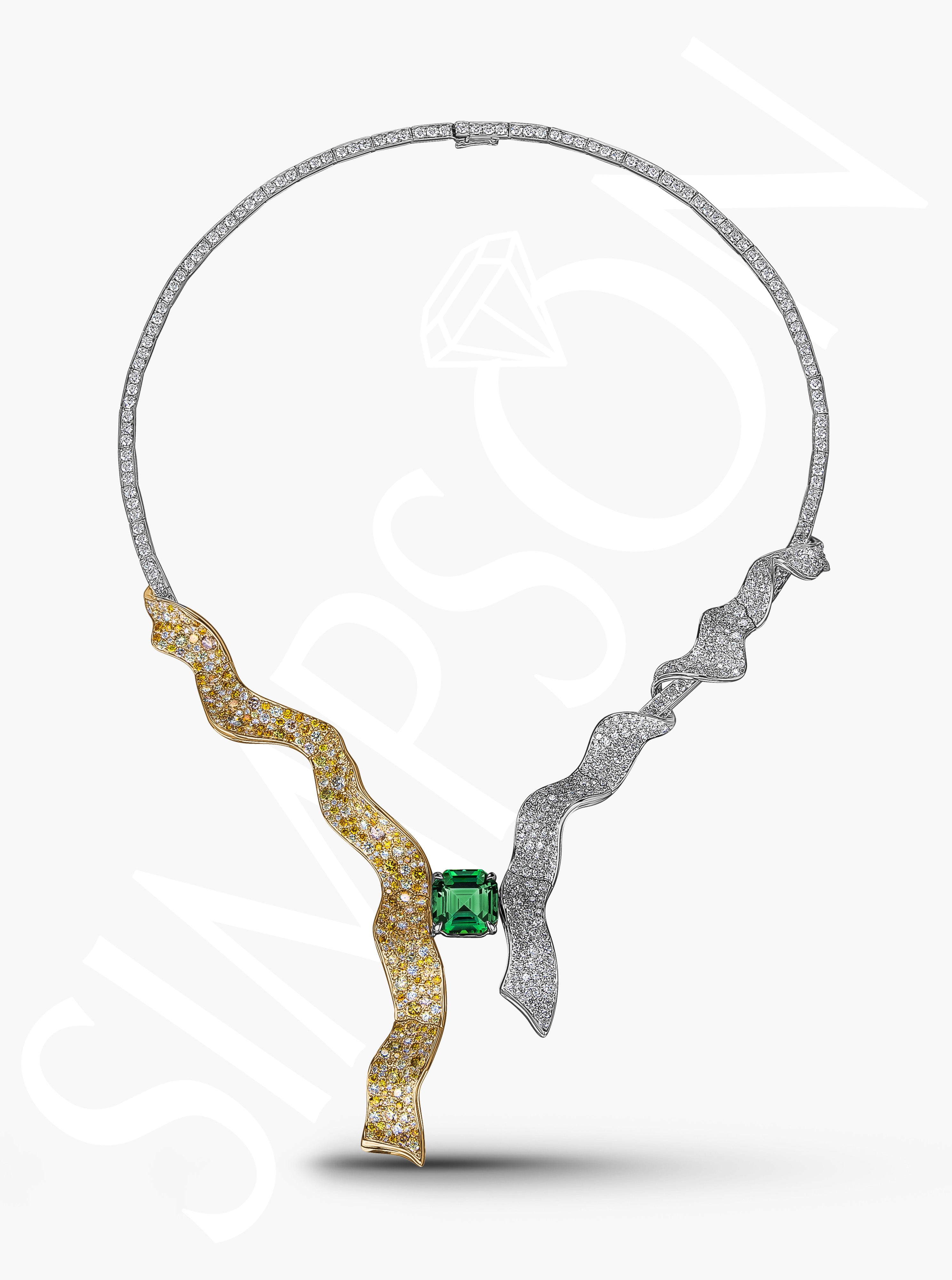 Two-tone Diamond and Tourmaline Statement Necklace