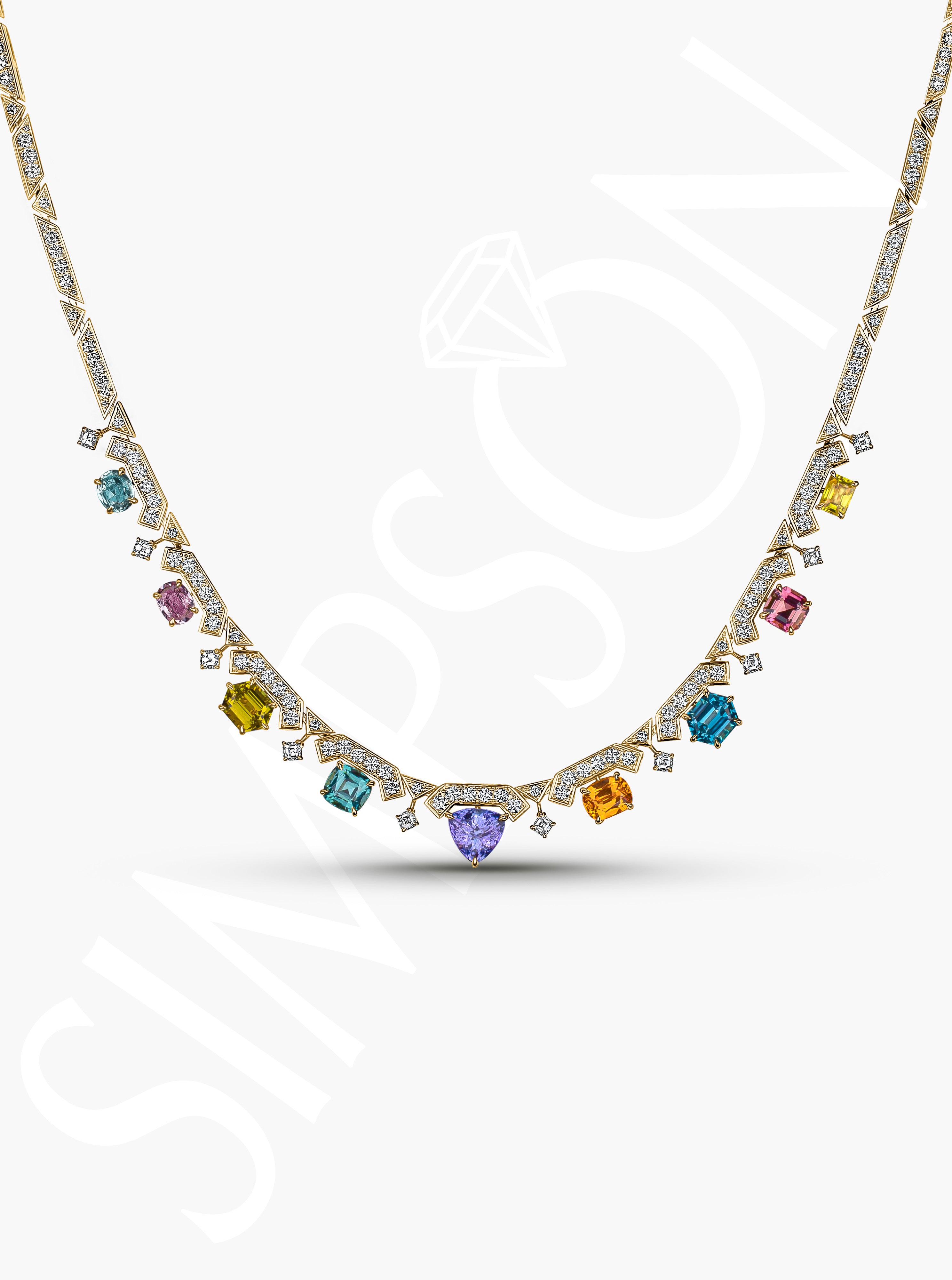 Multicolor Gemstone Diamond Necklace