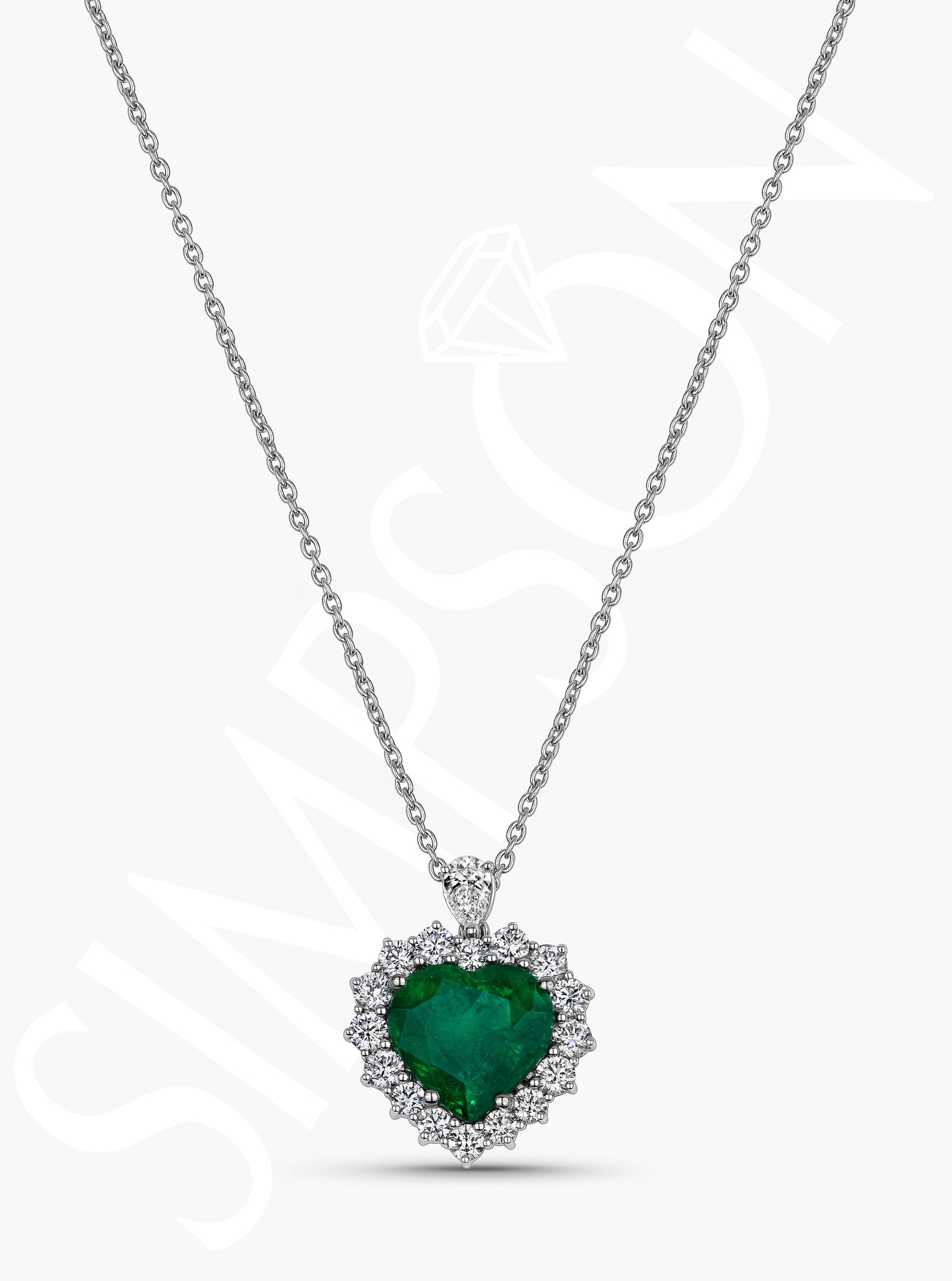 Heart-Shaped Emerald Pendant With Diamond Halo