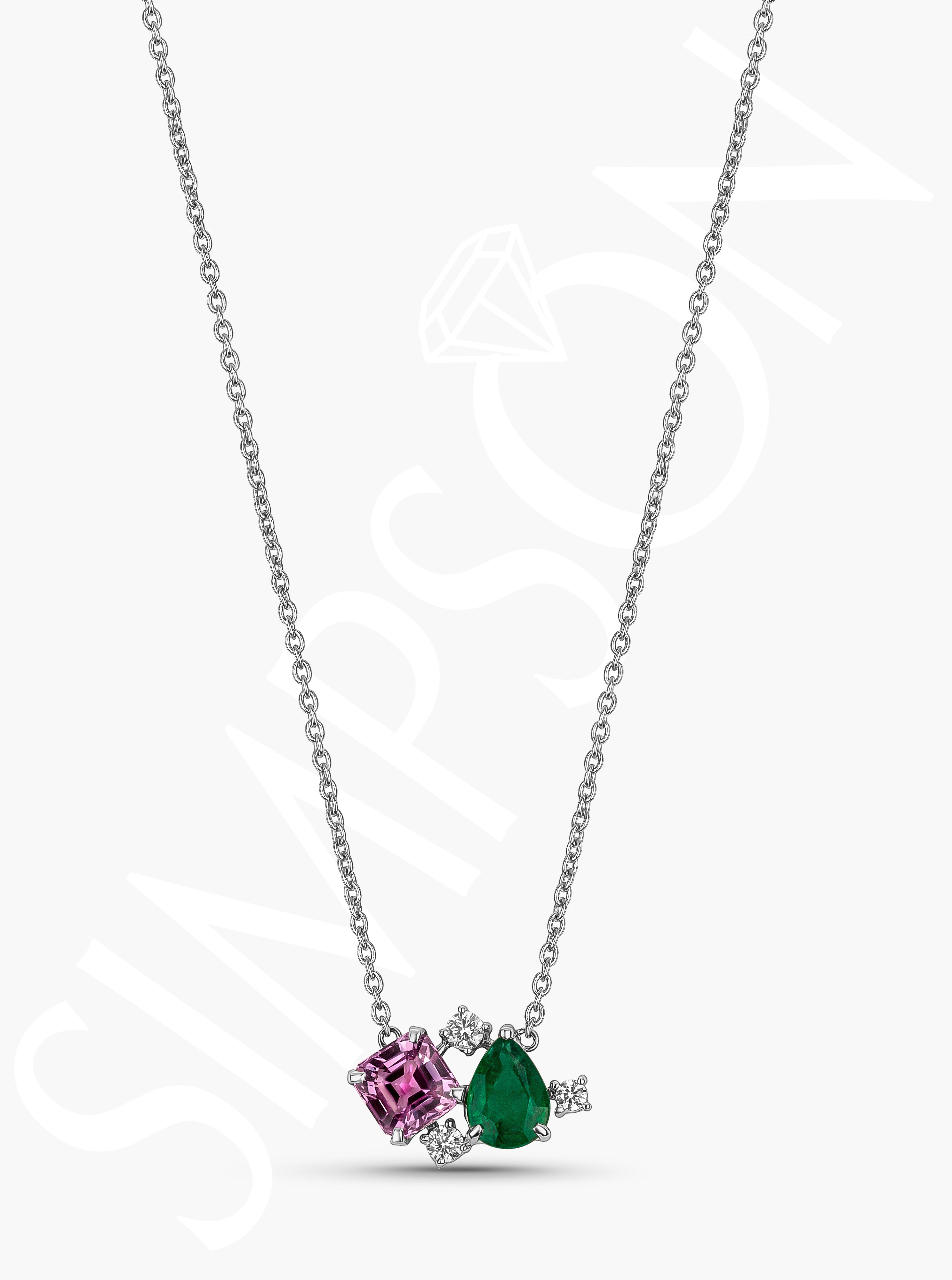 Emerald and Pink Sapphire Necklace