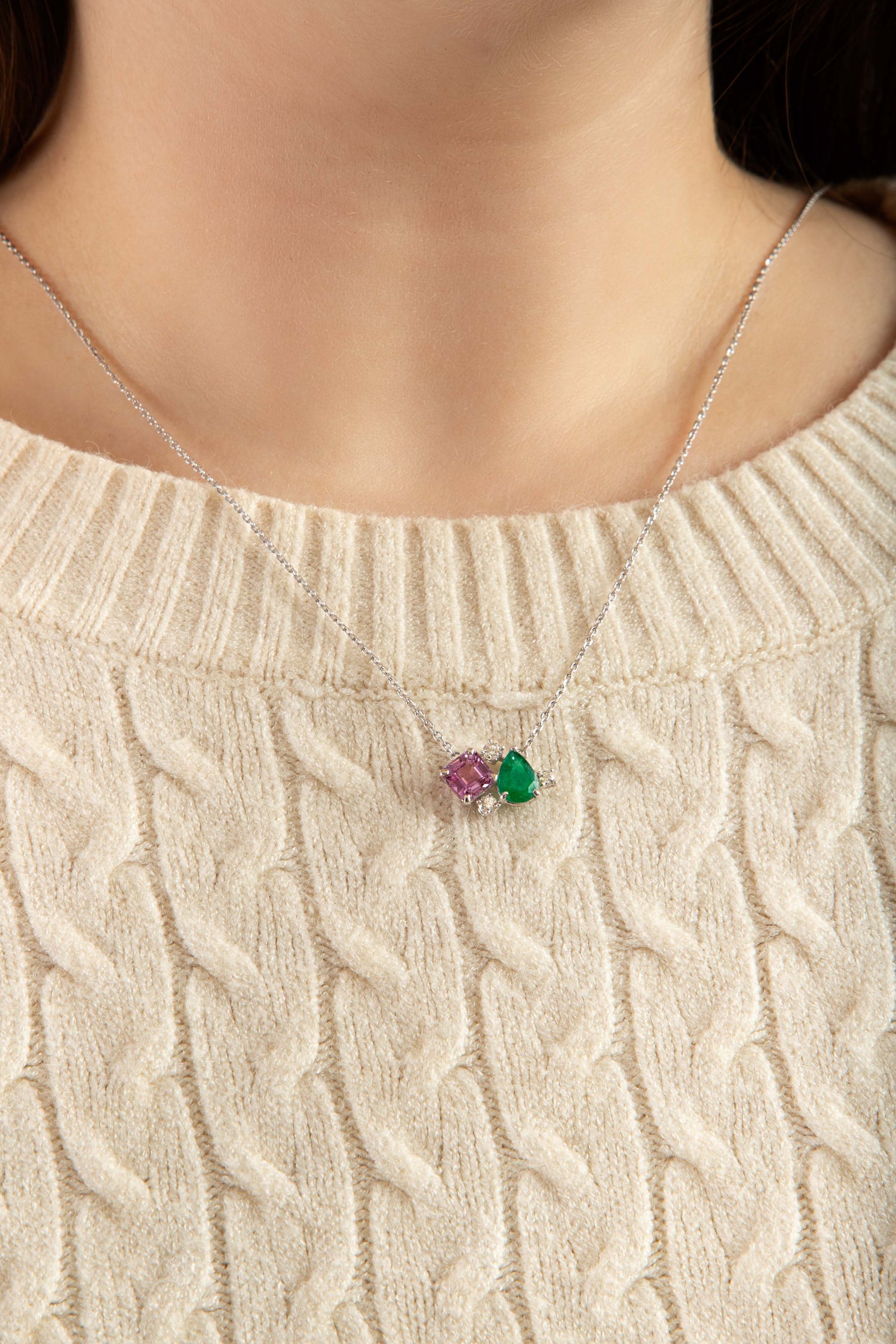 Emerald and Pink Sapphire Necklace
