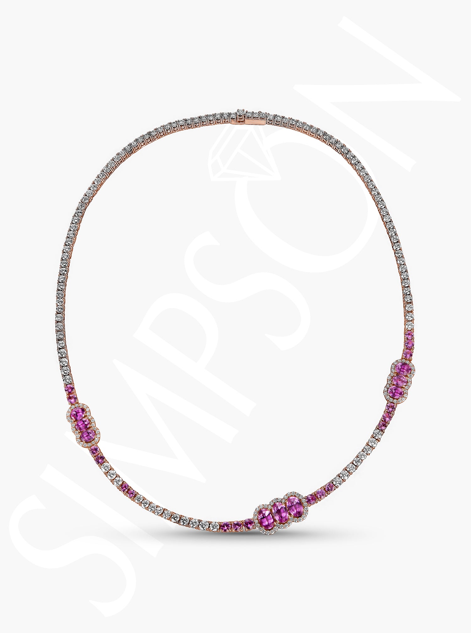 Diamond Necklace with Pink Sapphire Stations