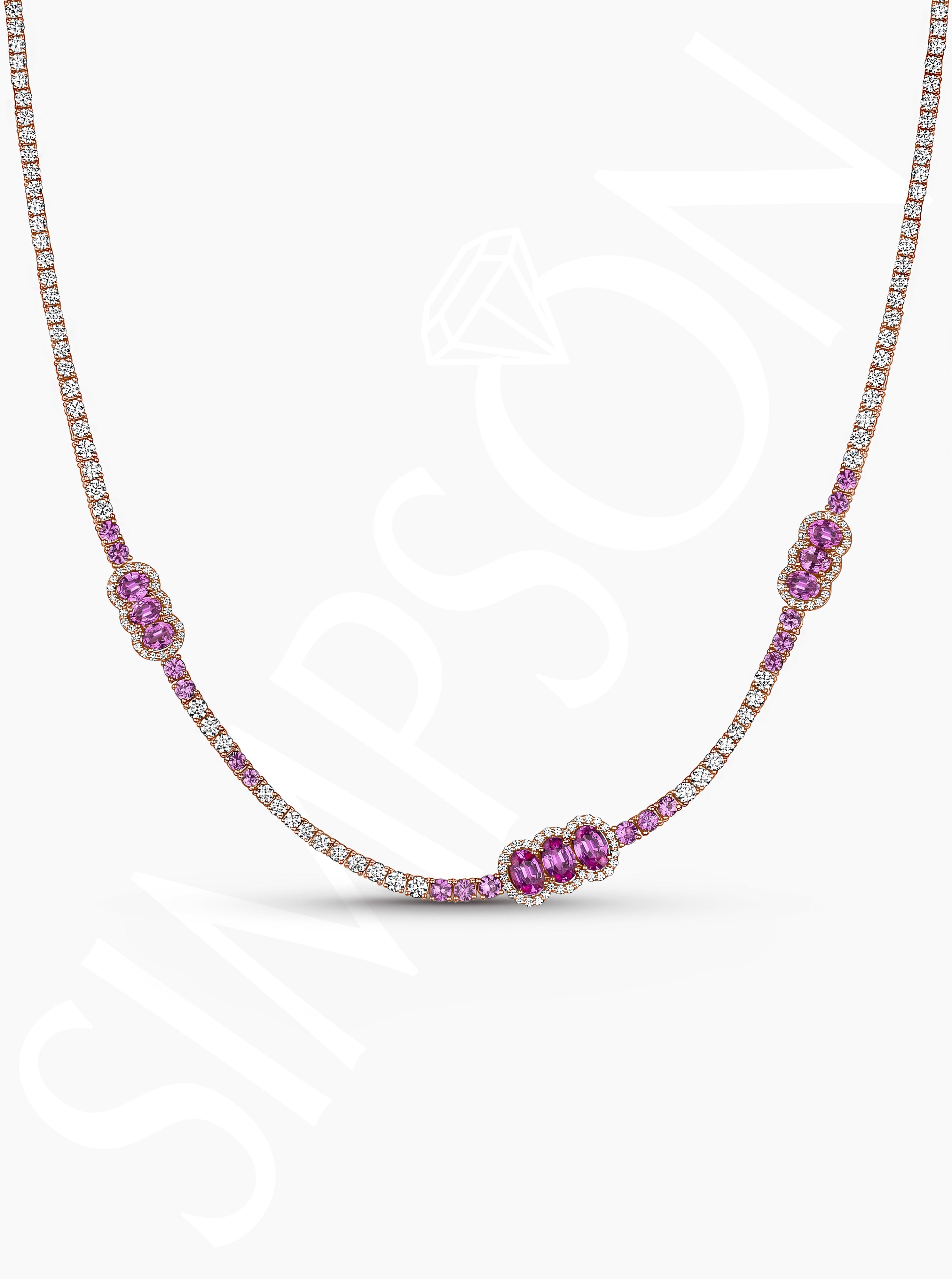 Diamond Necklace with Pink Sapphire Stations