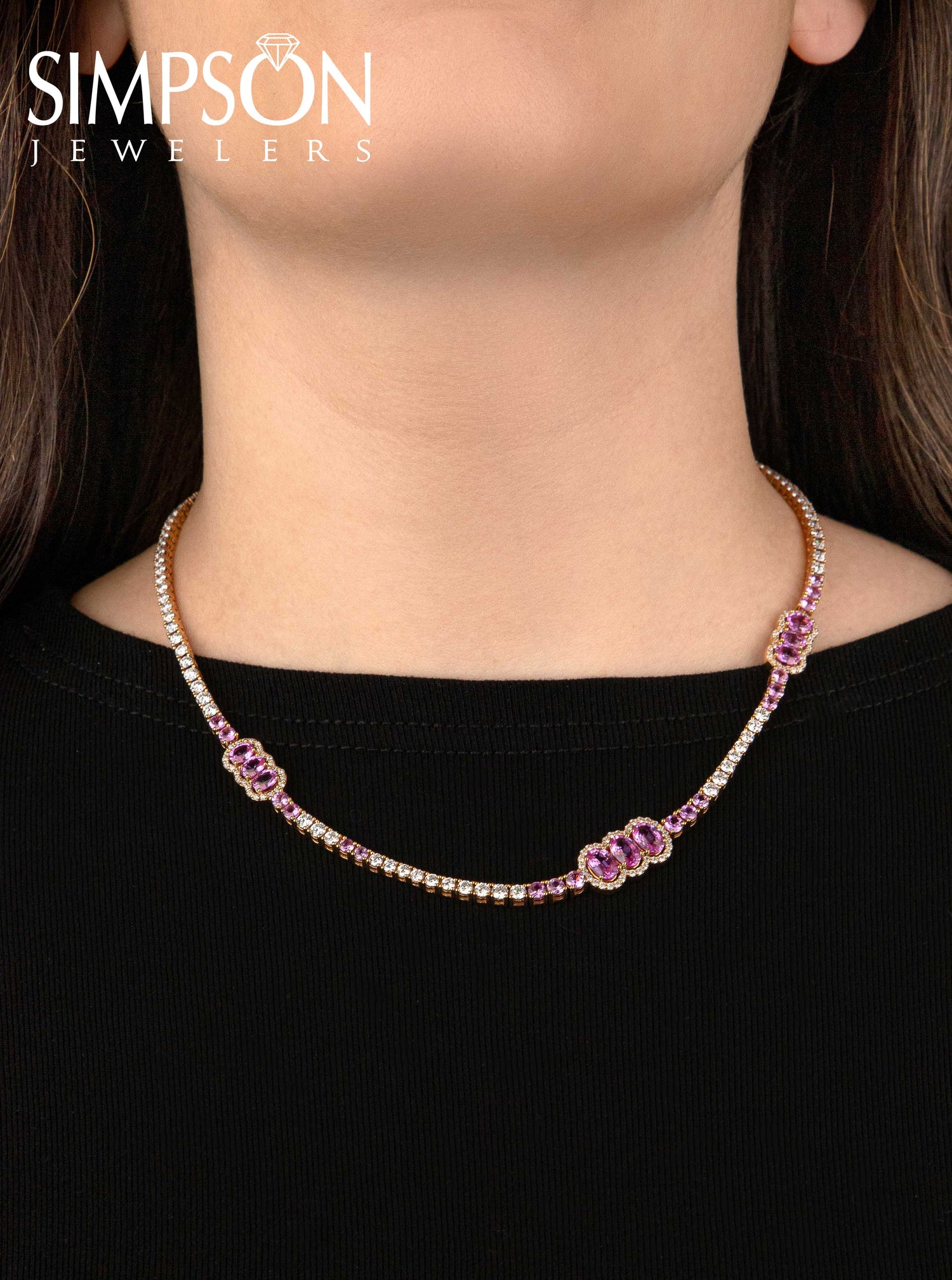 Diamond Necklace with Pink Sapphire Stations