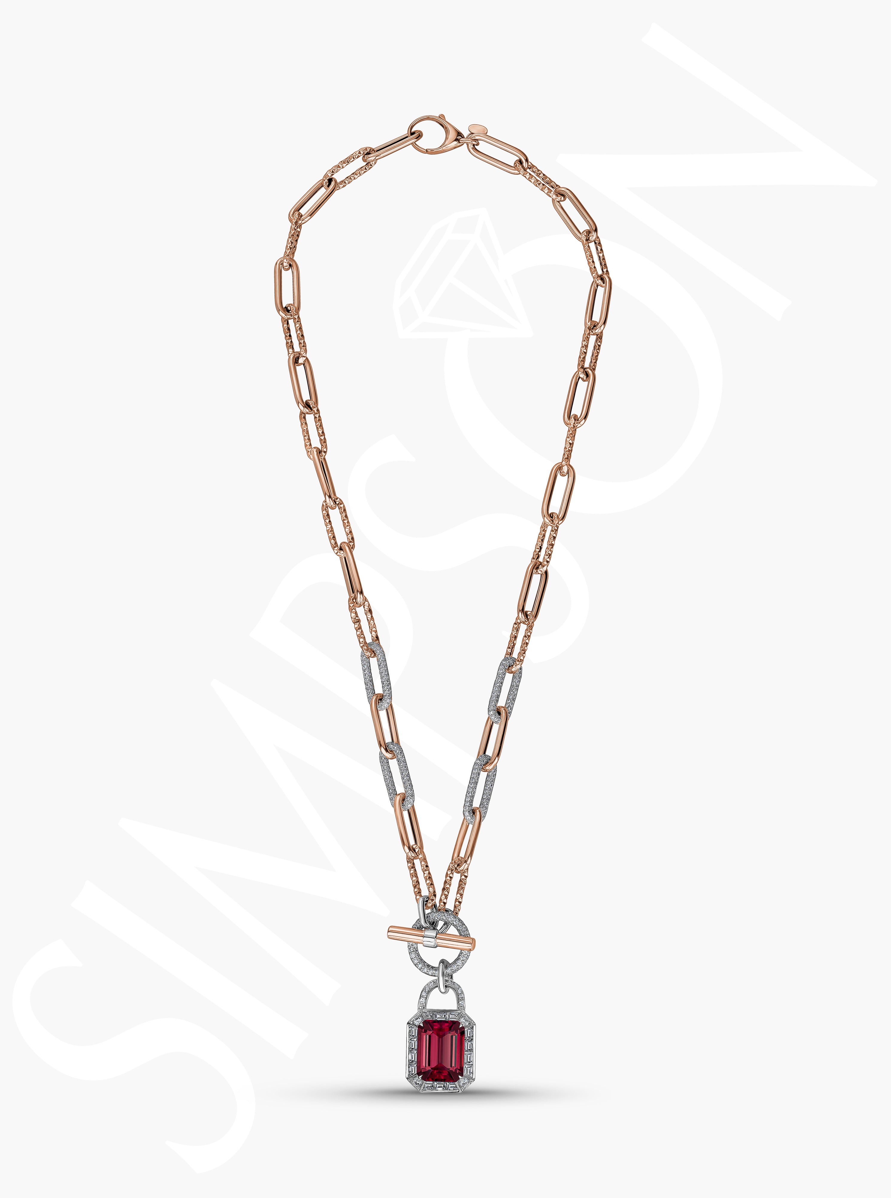 Diamond Rubellite Chain Necklace