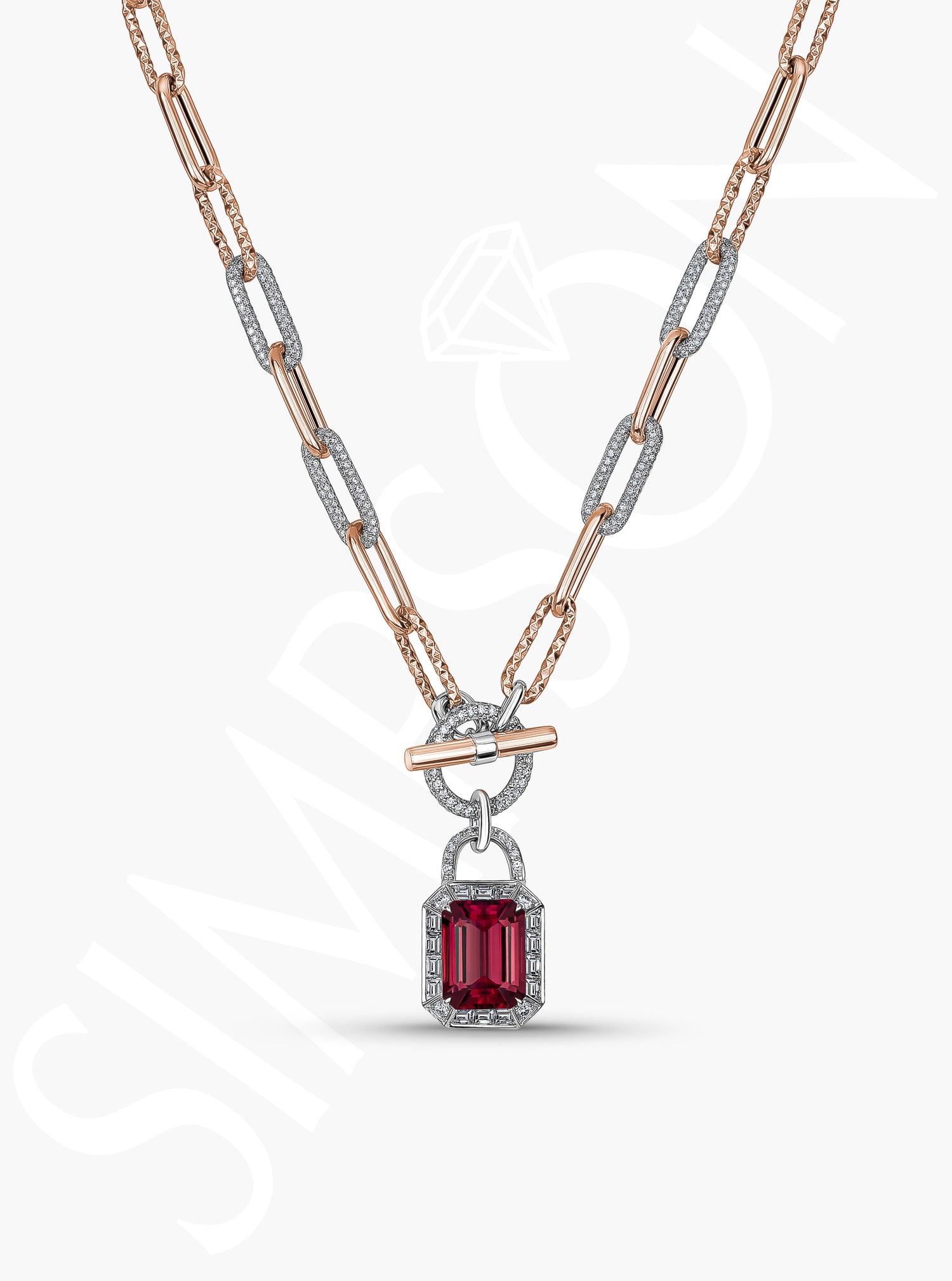 Diamond Rubellite Chain Necklace