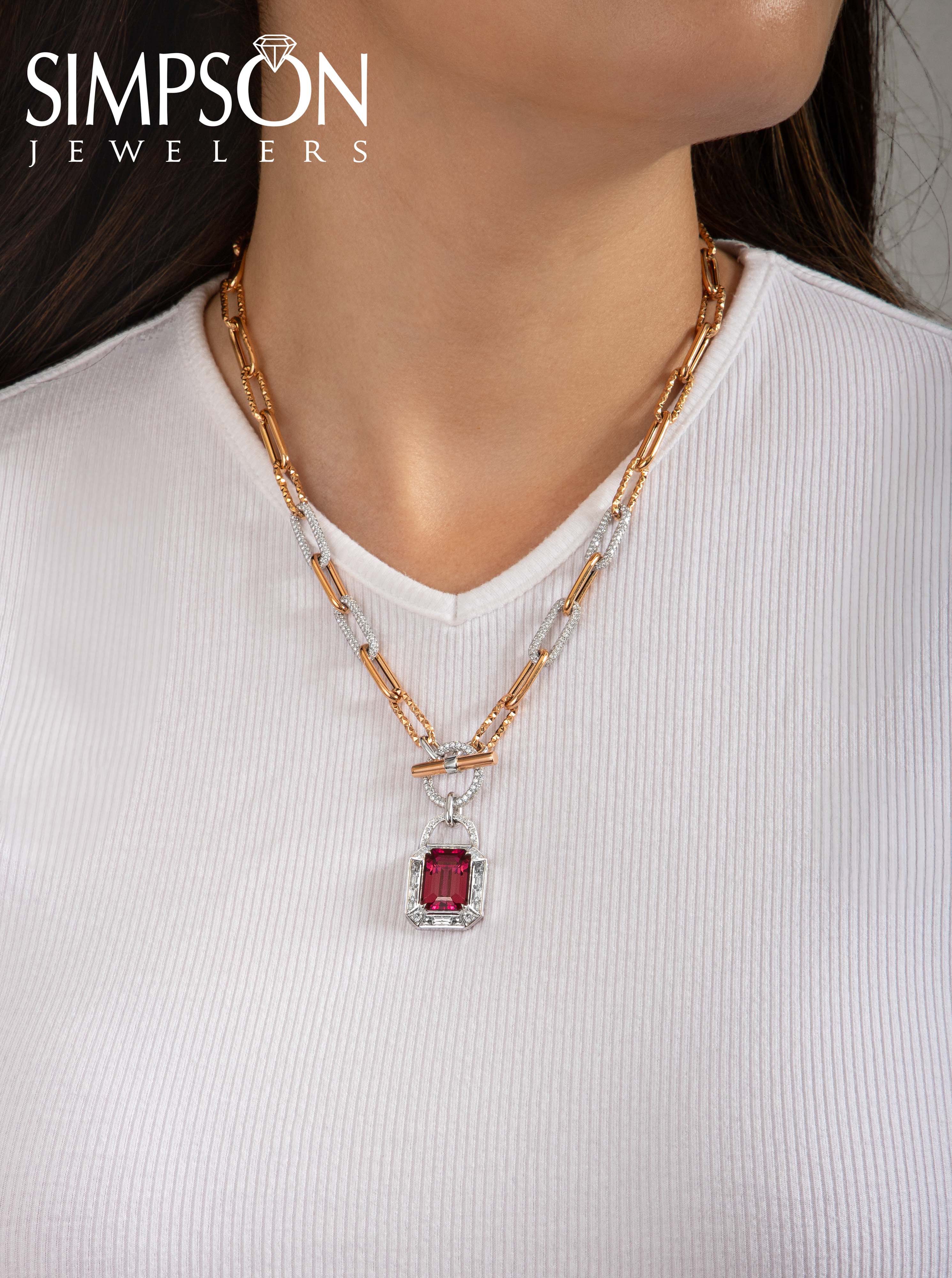 Diamond Rubellite Chain Necklace