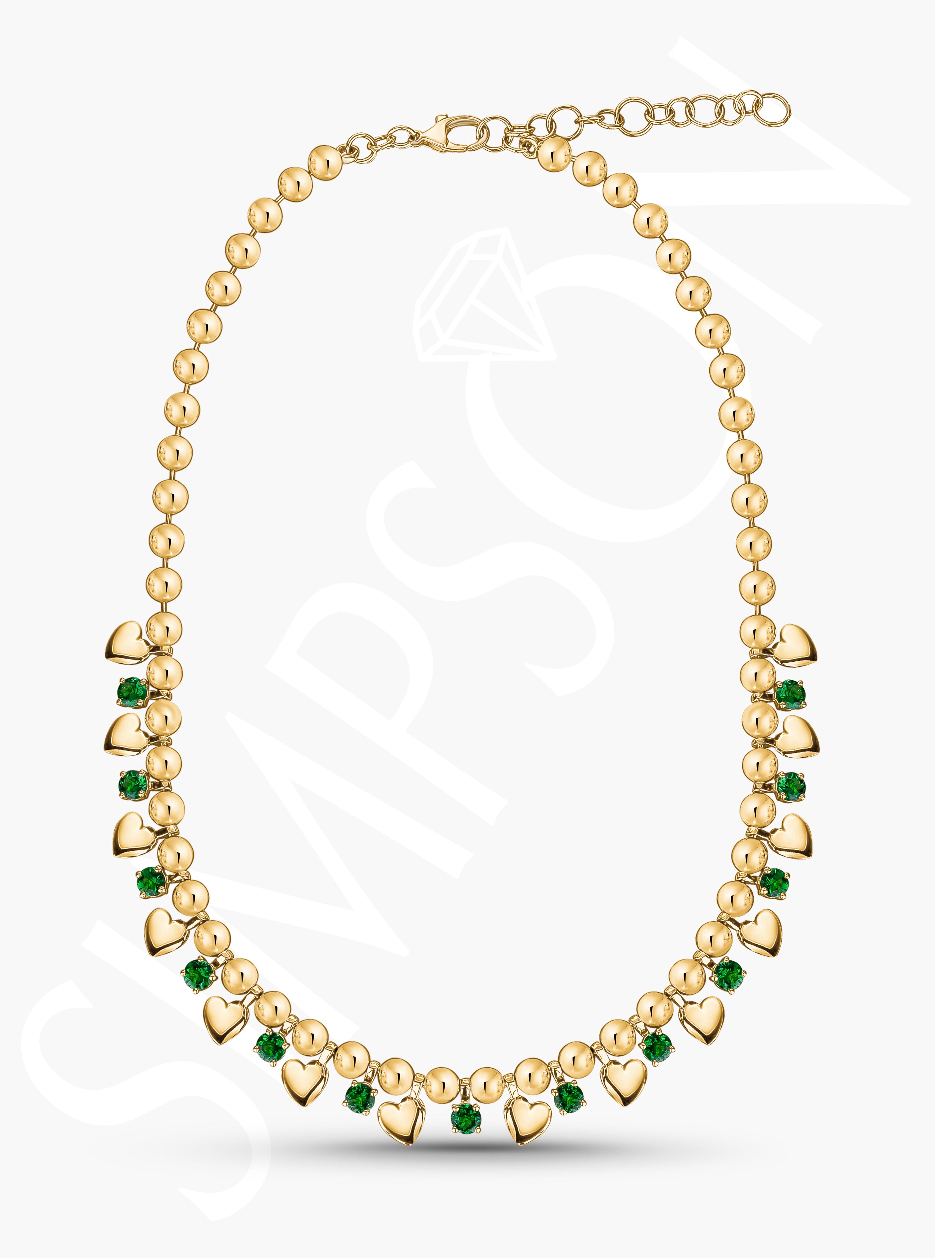 Heart and Tsavorite Bead Gold Necklace