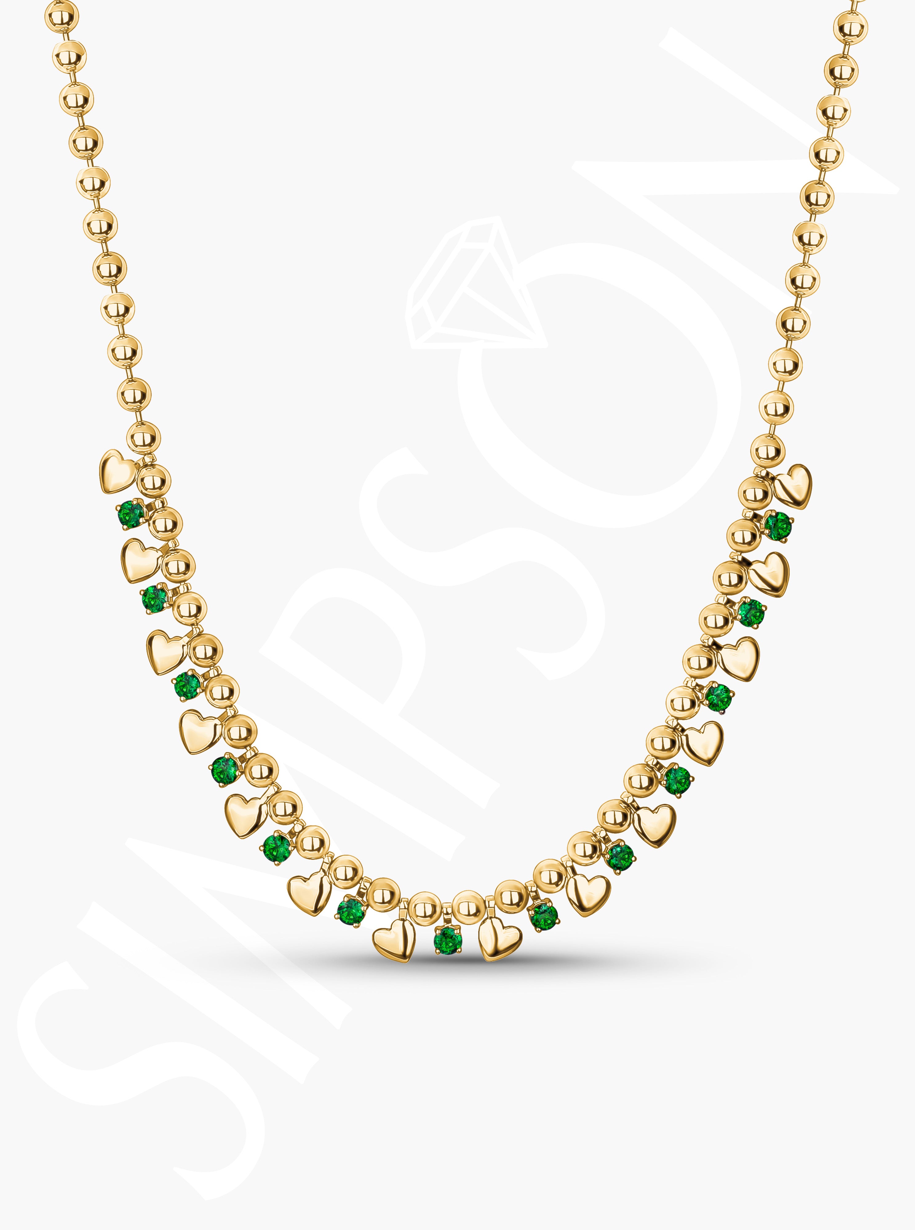 Heart and Tsavorite Bead Gold Necklace