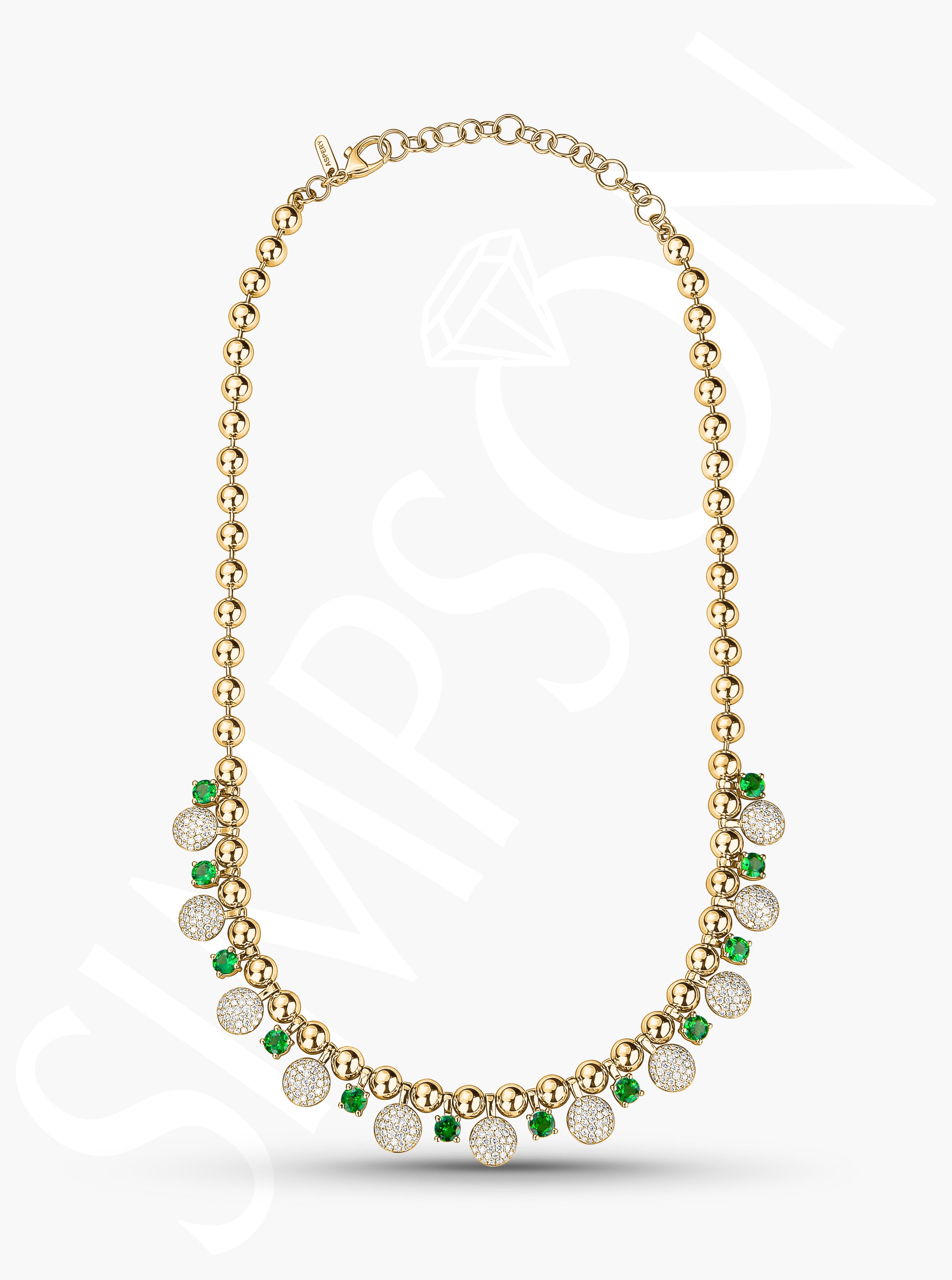 Beaded Necklace with Pavé Diamond and Tsavorite Stations