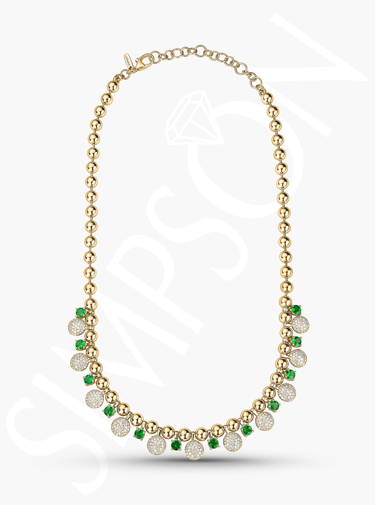 Beaded Necklace with Pavé Diamond and Tsavorite Stations