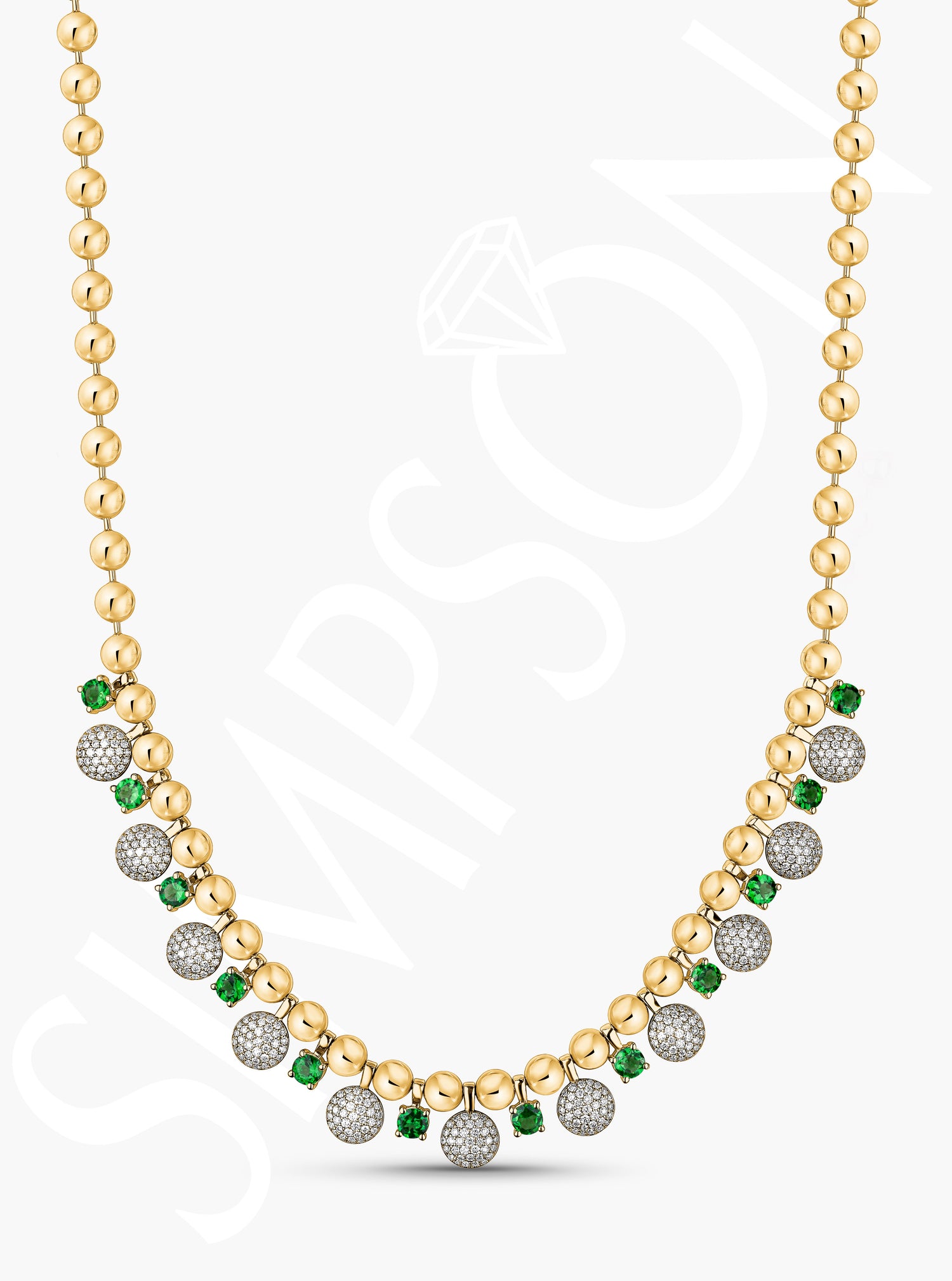 Beaded Necklace with Pavé Diamond and Tsavorite Stations