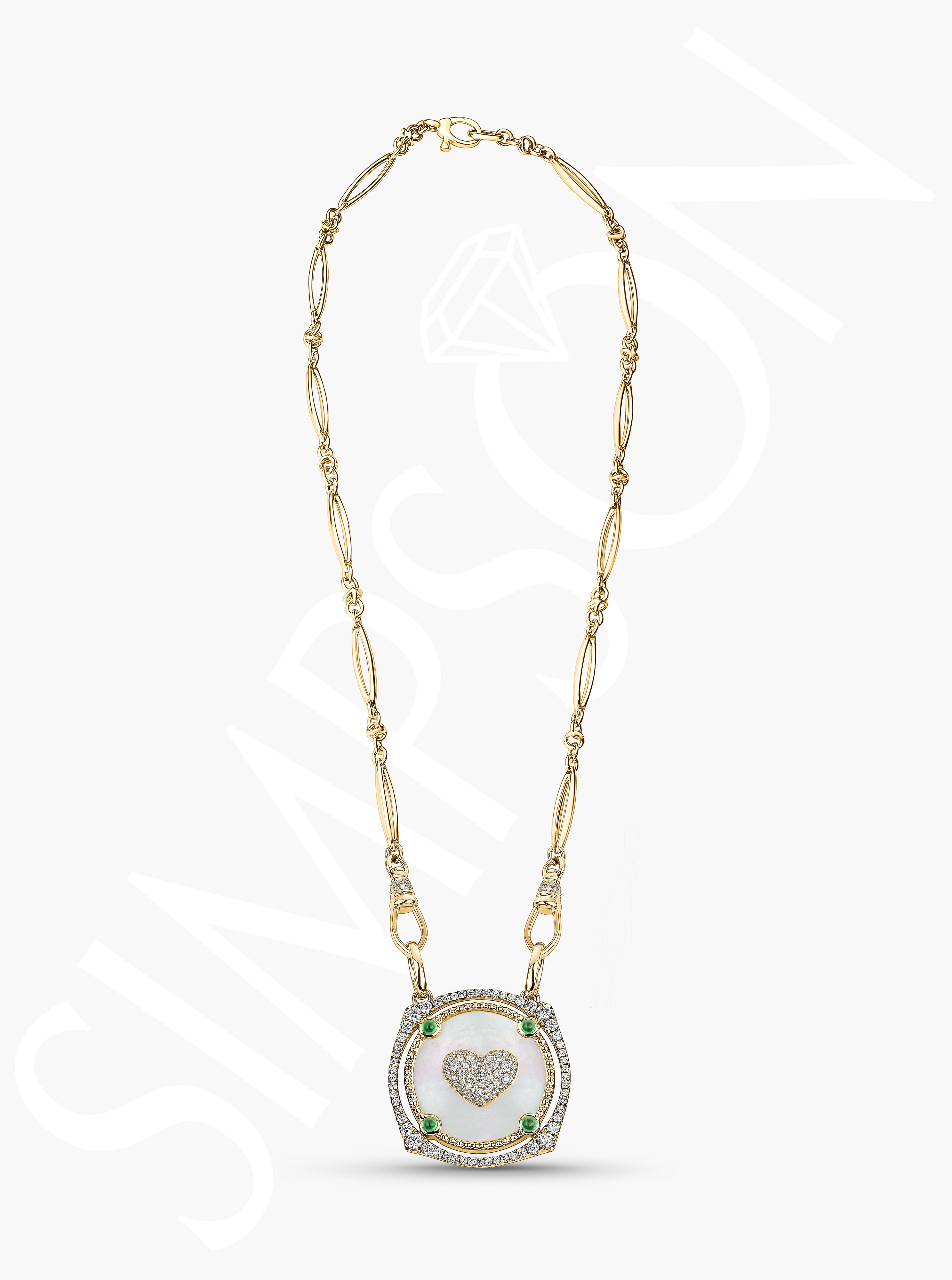 Mother of Pearl, Tsavorite and Diamond Heart Necklace