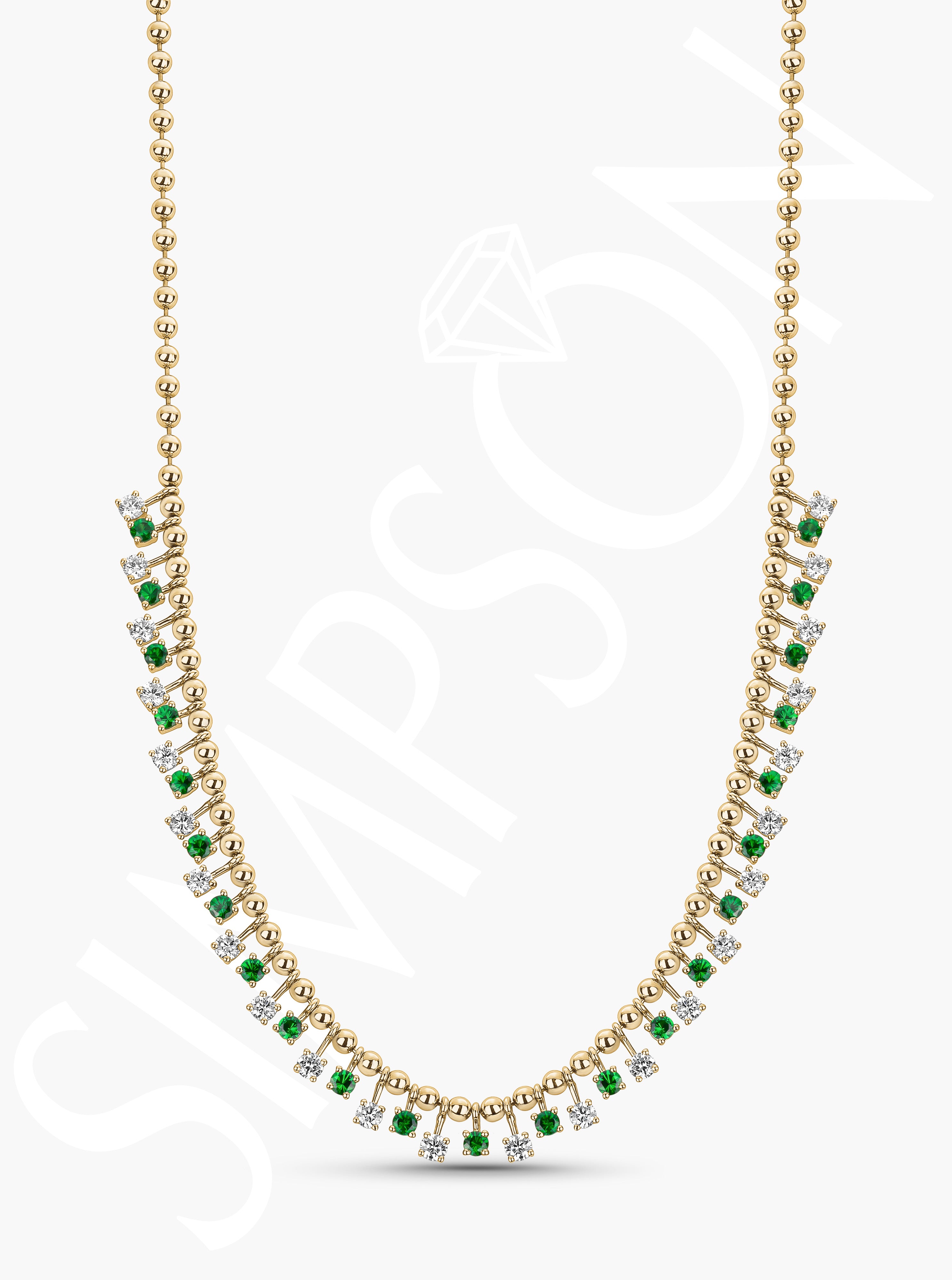 Beaded Necklace with Diamond and Tsavorite Stations