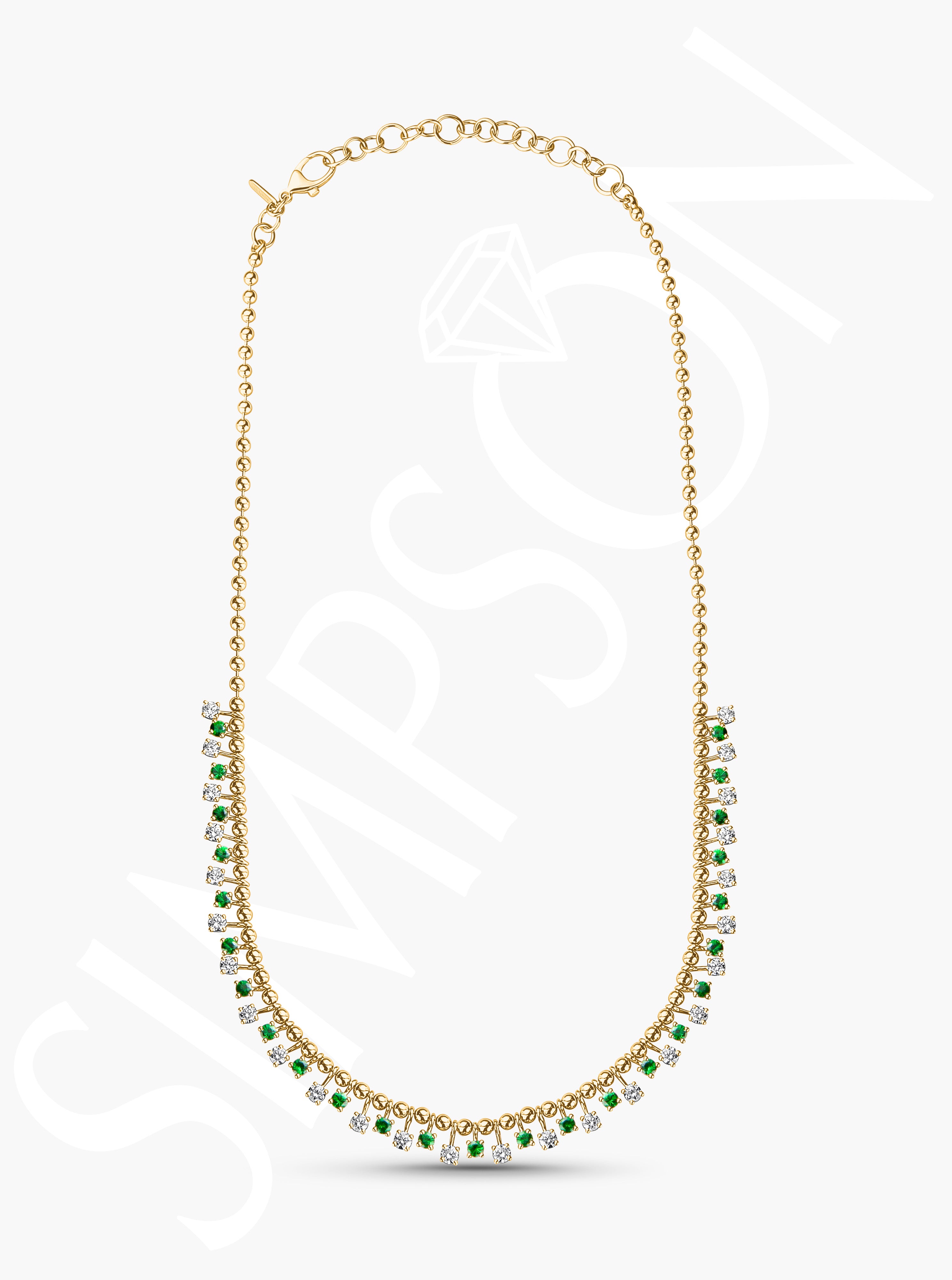 Beaded Necklace with Diamond and Tsavorite Stations