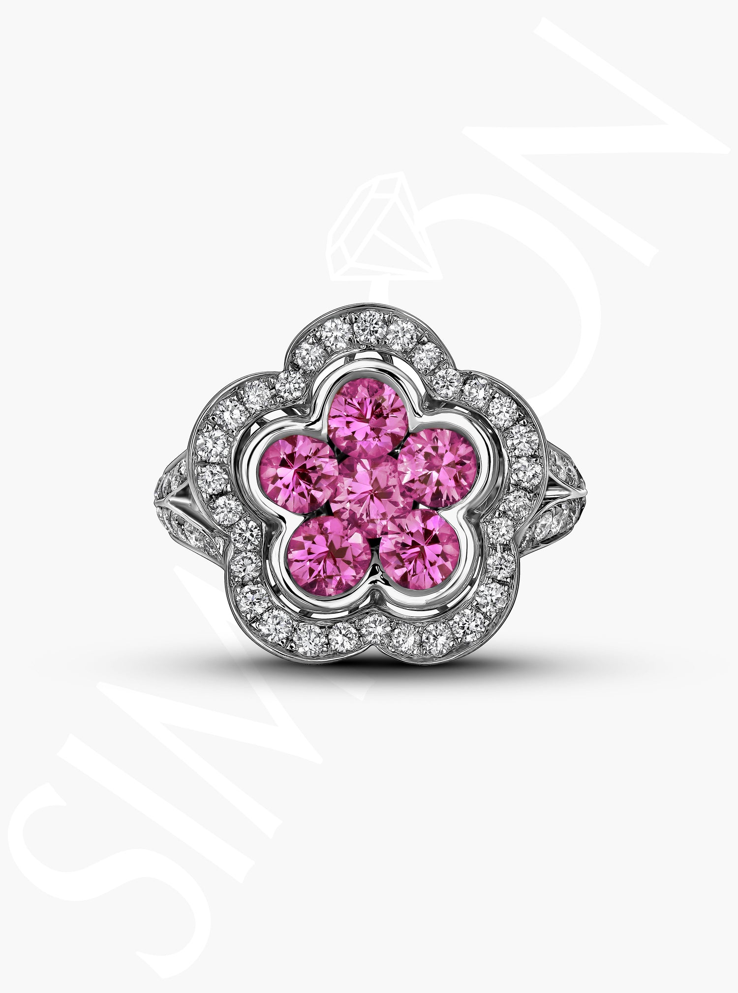 Pink Sapphire And Diamond Flower Ring
