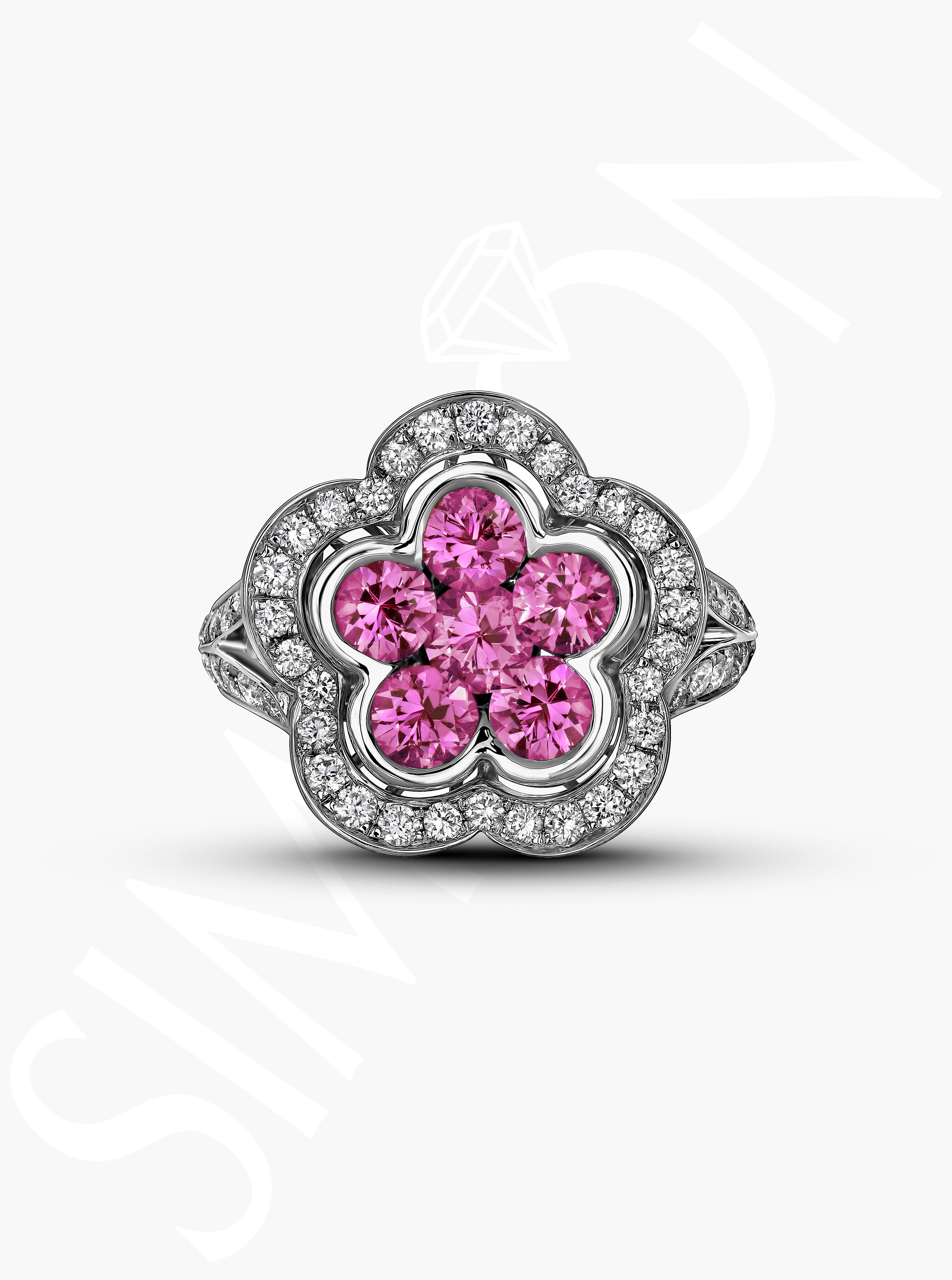 Pink Sapphire And Diamond Flower Ring