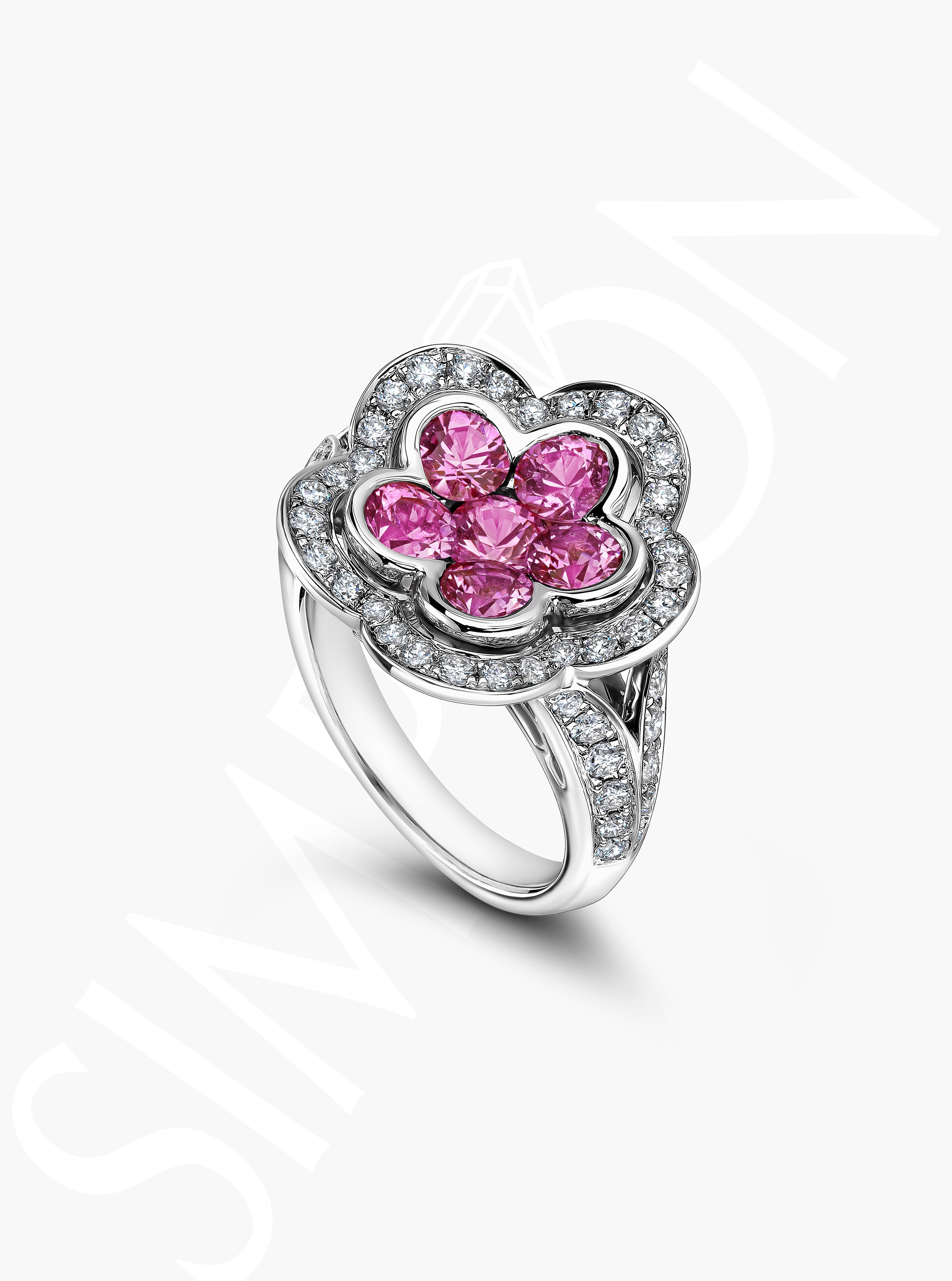 Pink Sapphire And Diamond Flower Ring