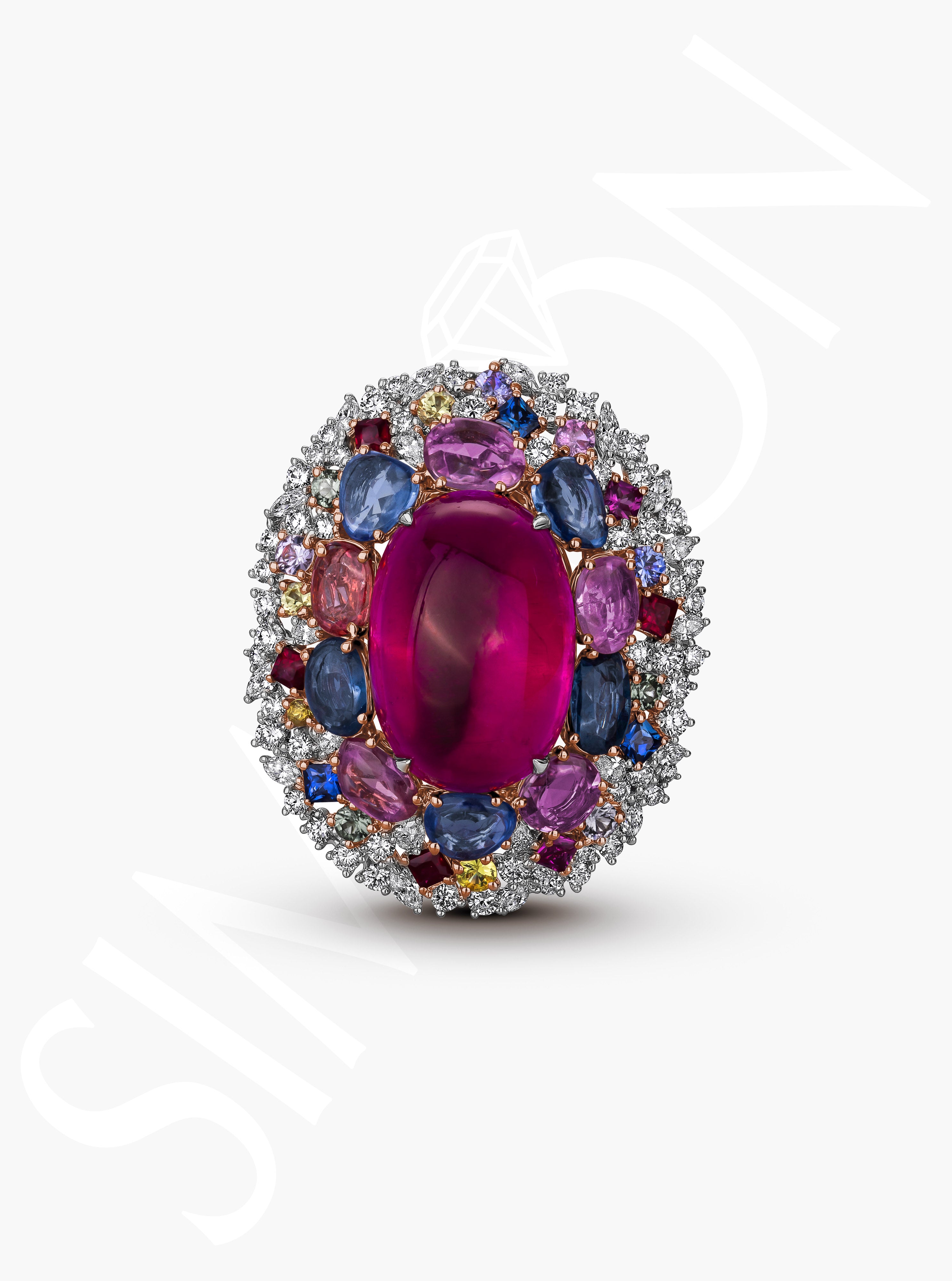 Rubellite and Multi-Gemstone Halo Ring