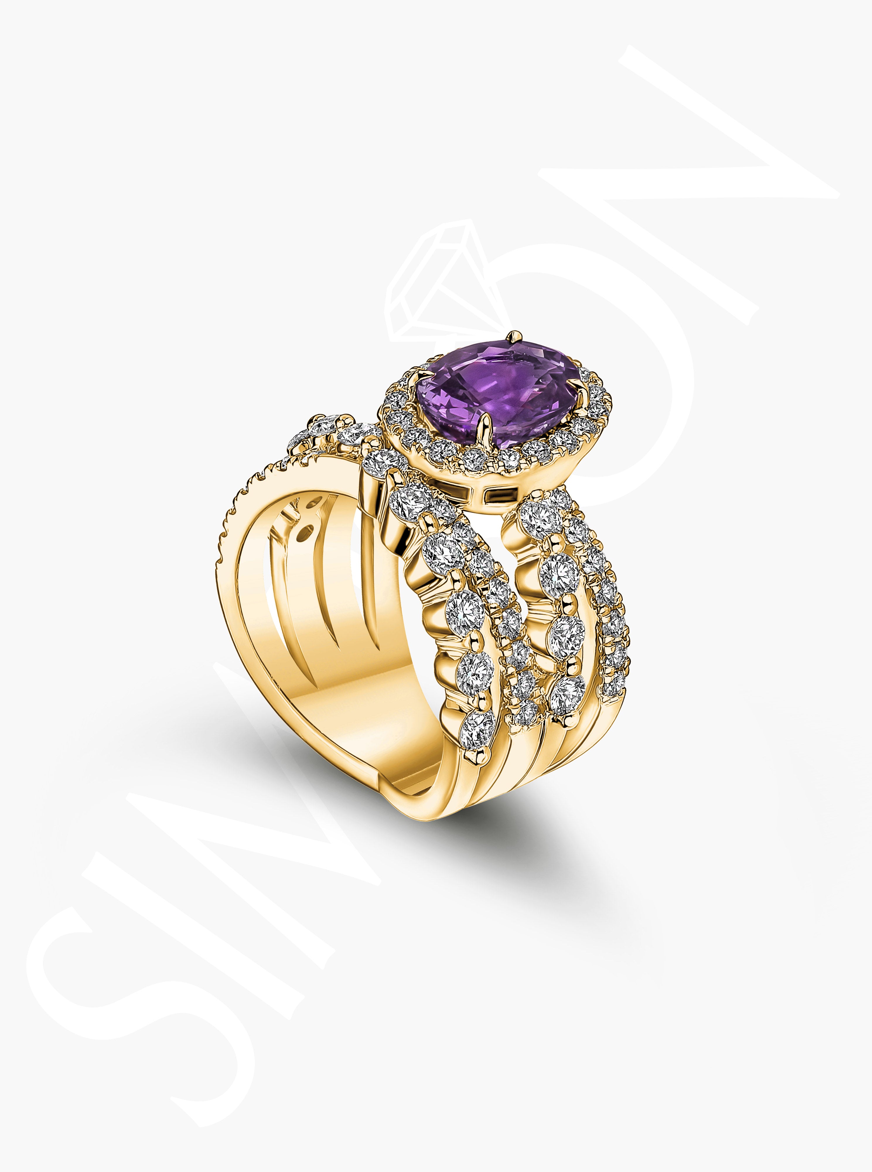 Purple Sapphire Diamond Ring