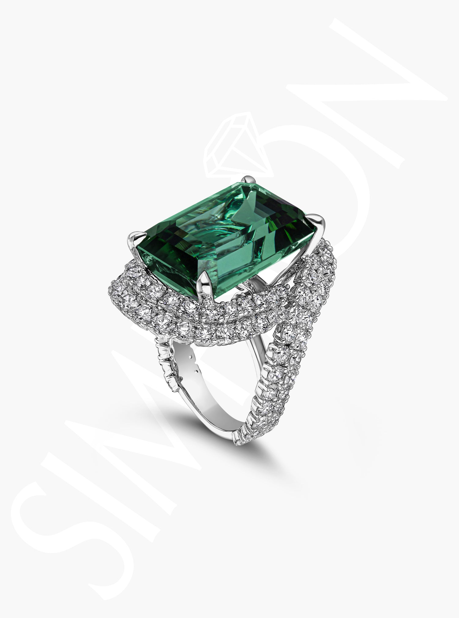 Green Tourmaline and Diamond Halo Ring