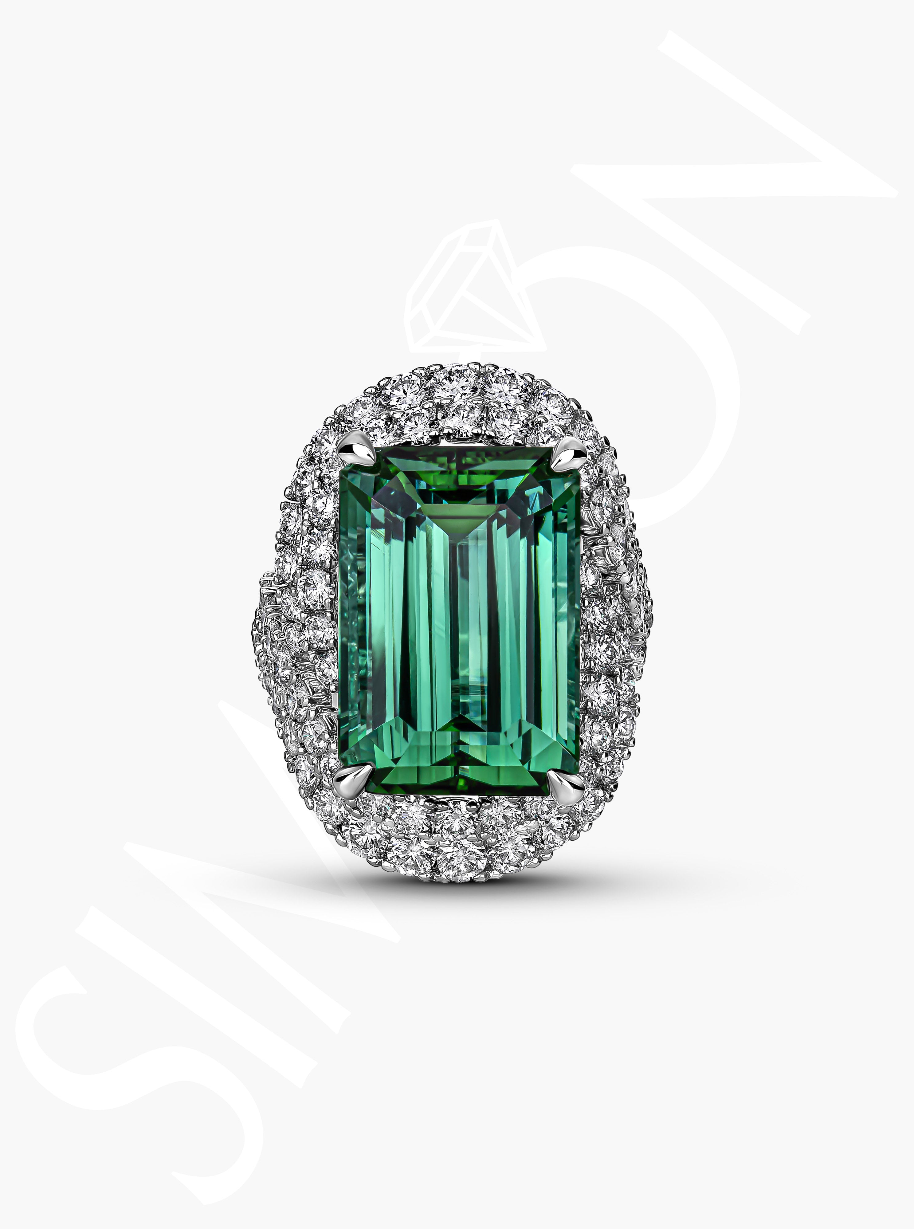 Green Tourmaline and Diamond Halo Ring