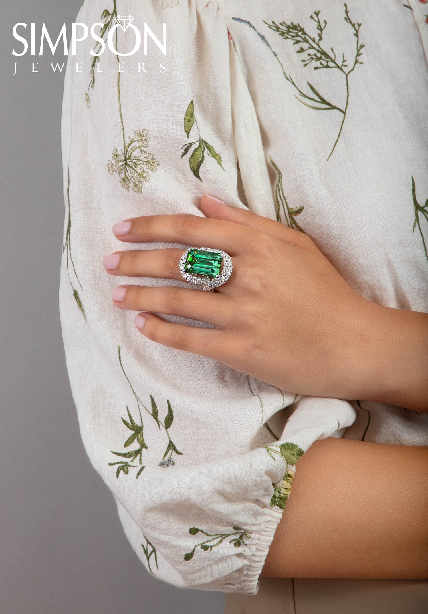 Green Tourmaline and Diamond Halo Ring