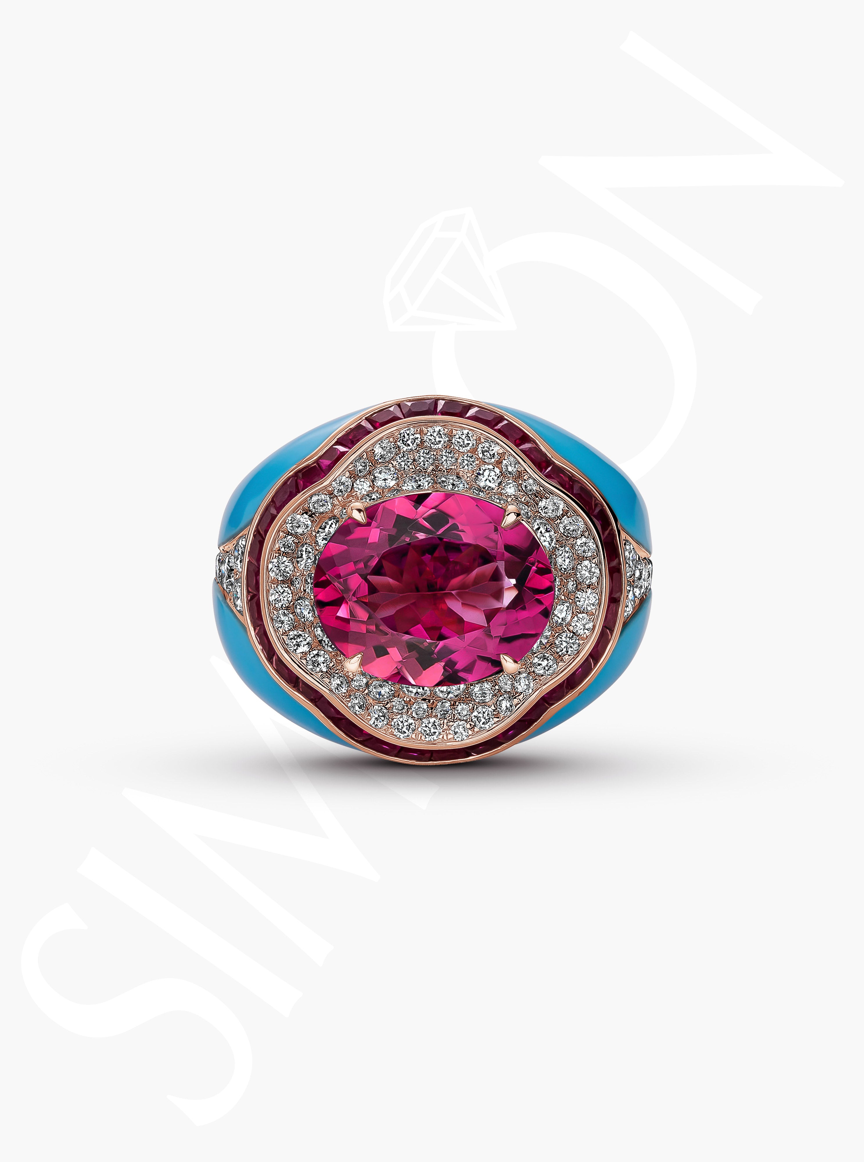 Rubellite and Diamond Ring