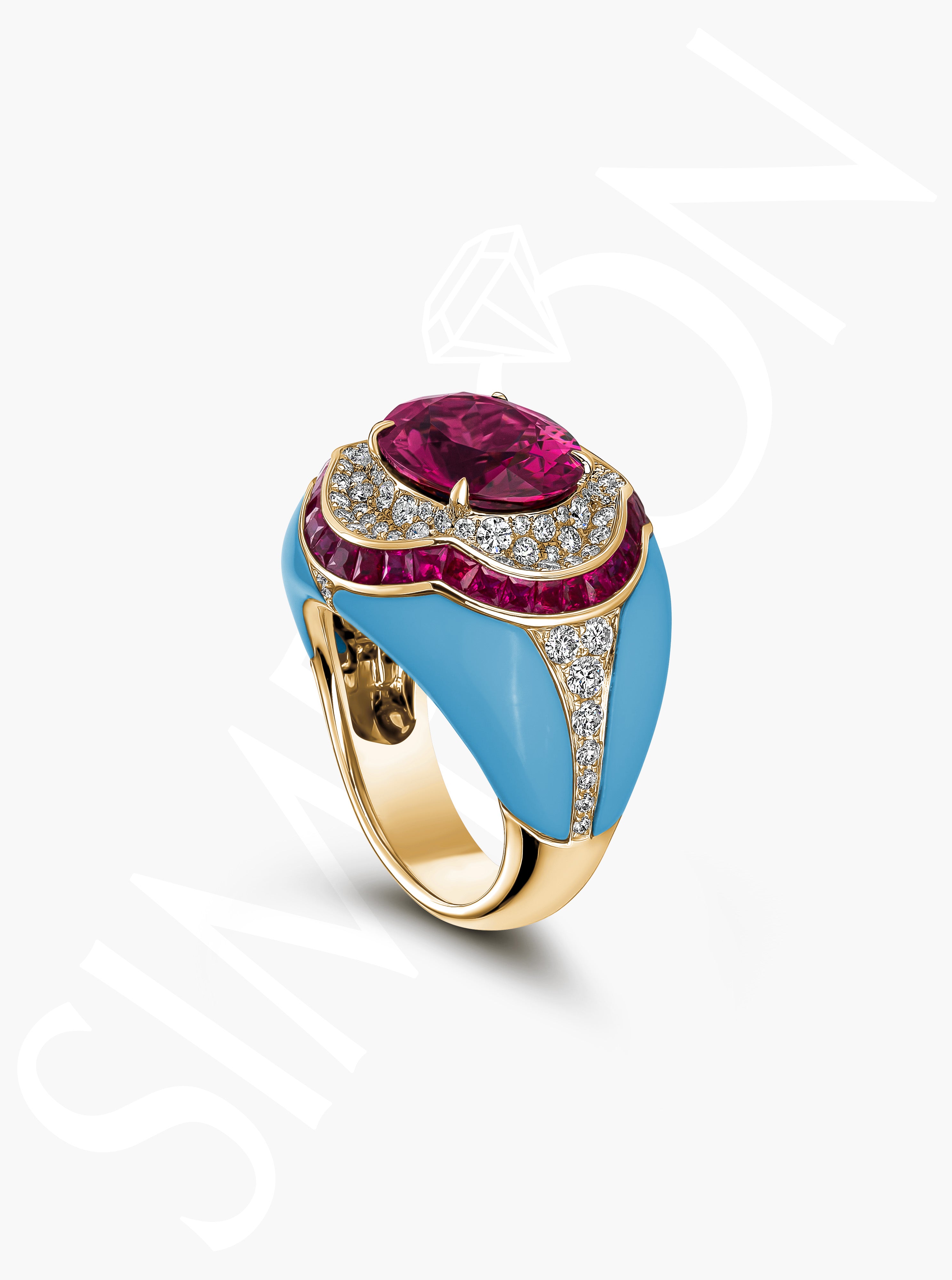 Rubellite and Diamond Ring