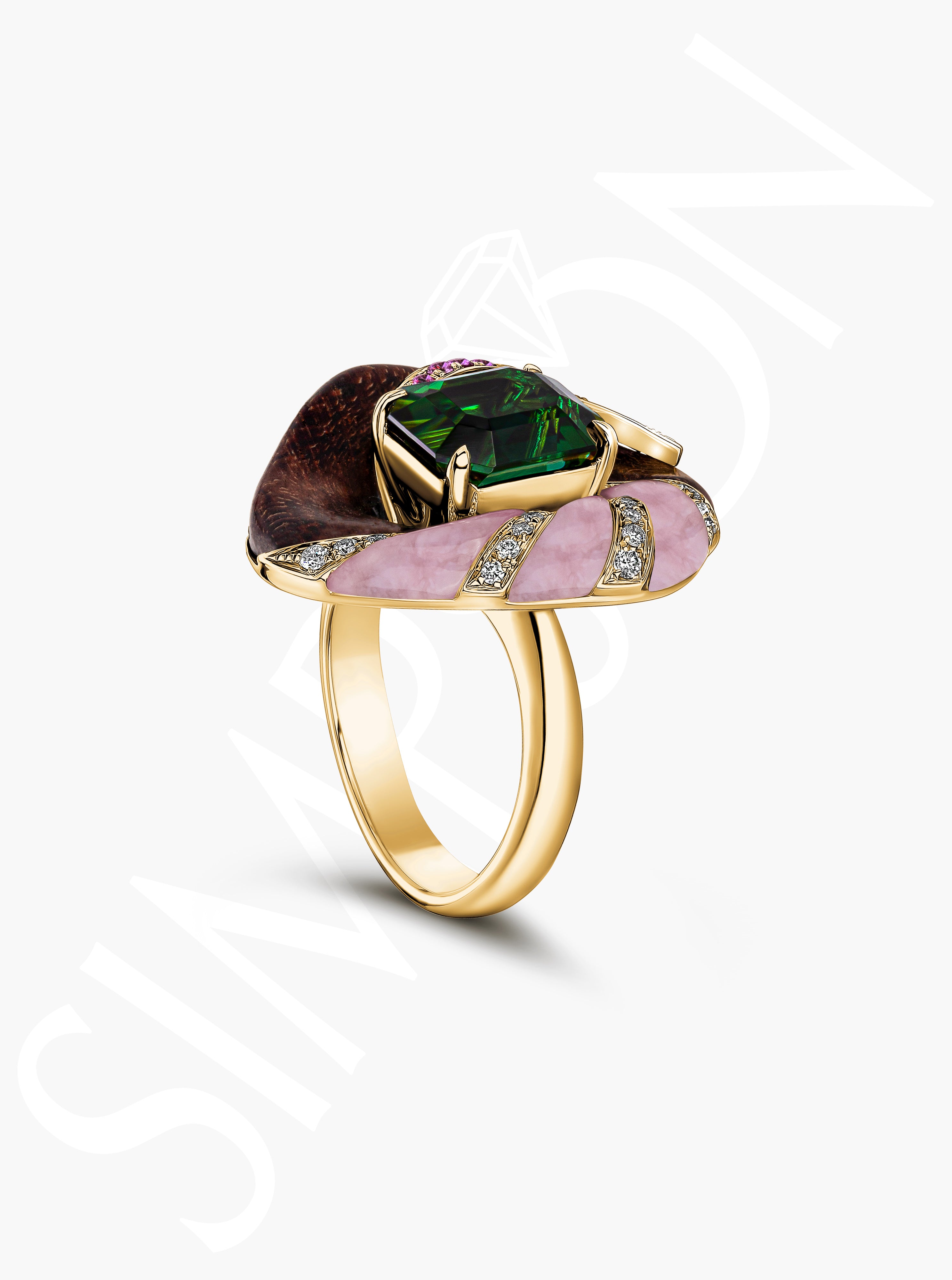 Wood and Tourmaline Diamond Ring