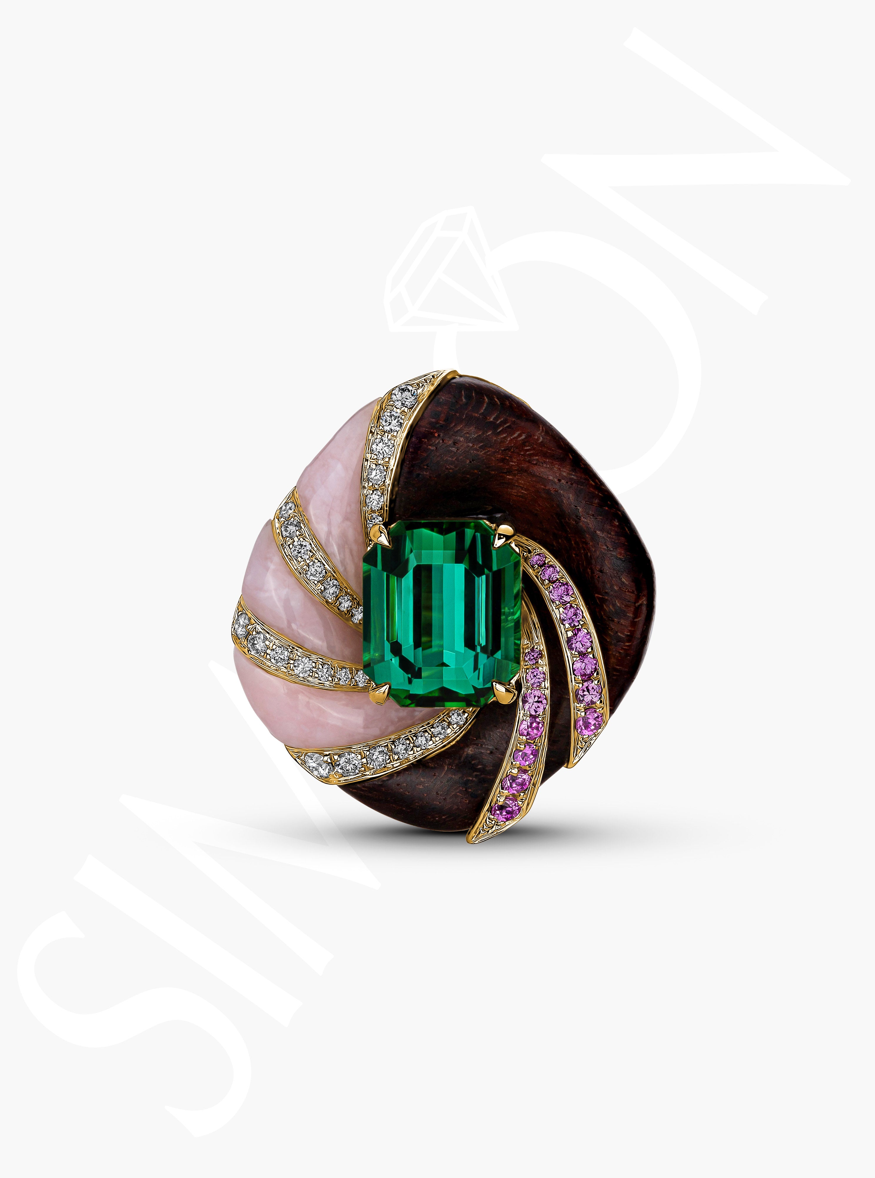 Wood and Tourmaline Diamond Ring