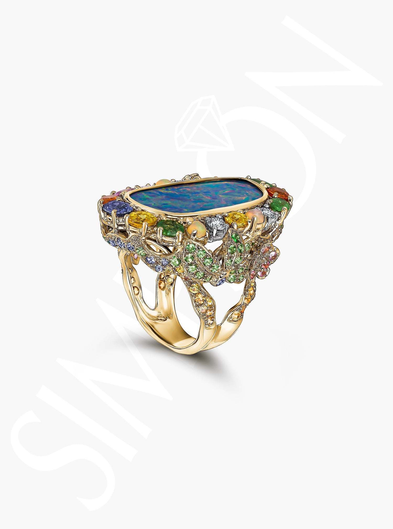 Rainbow Opal Diamond Ring