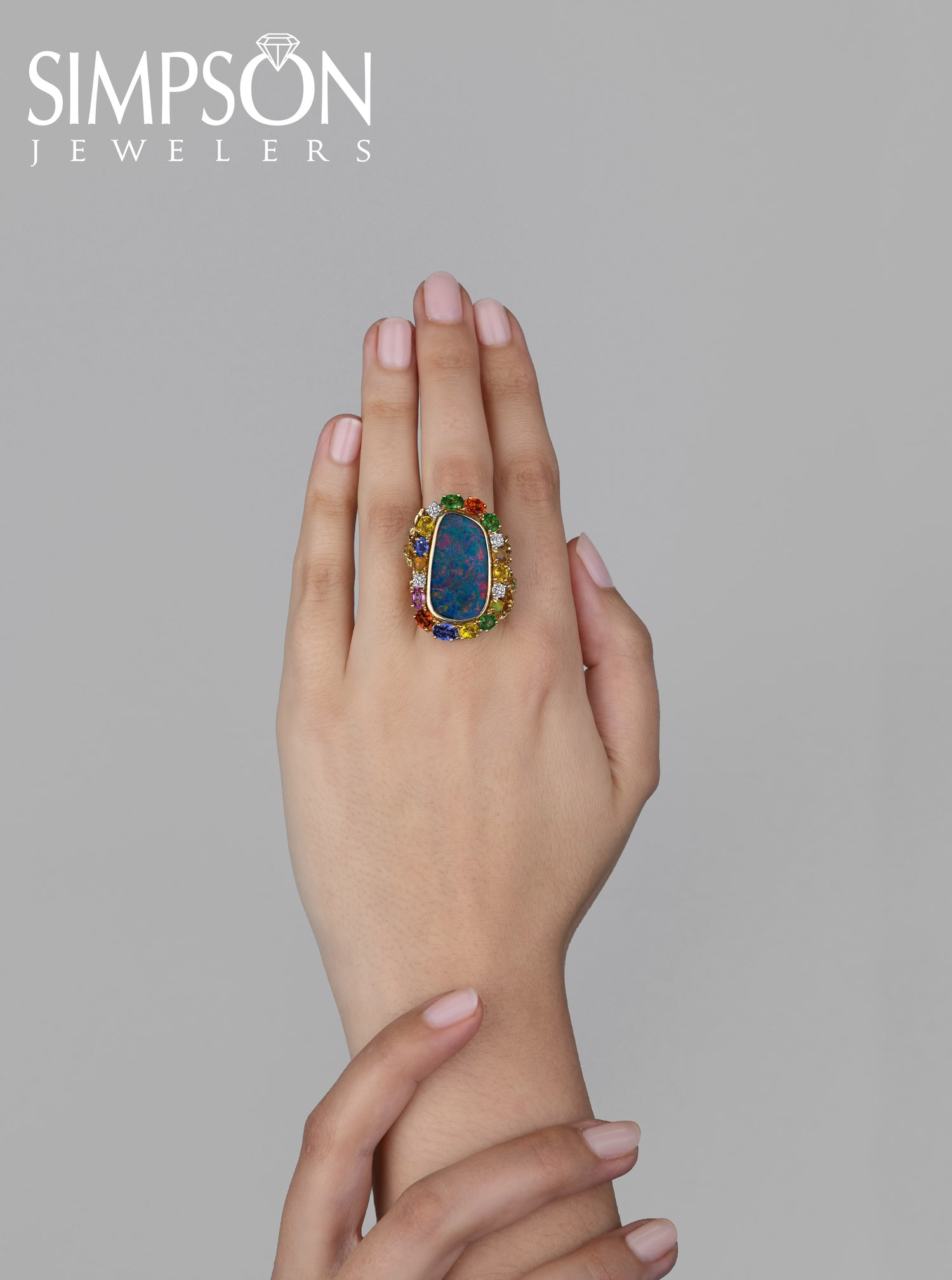 Rainbow Opal Diamond Ring