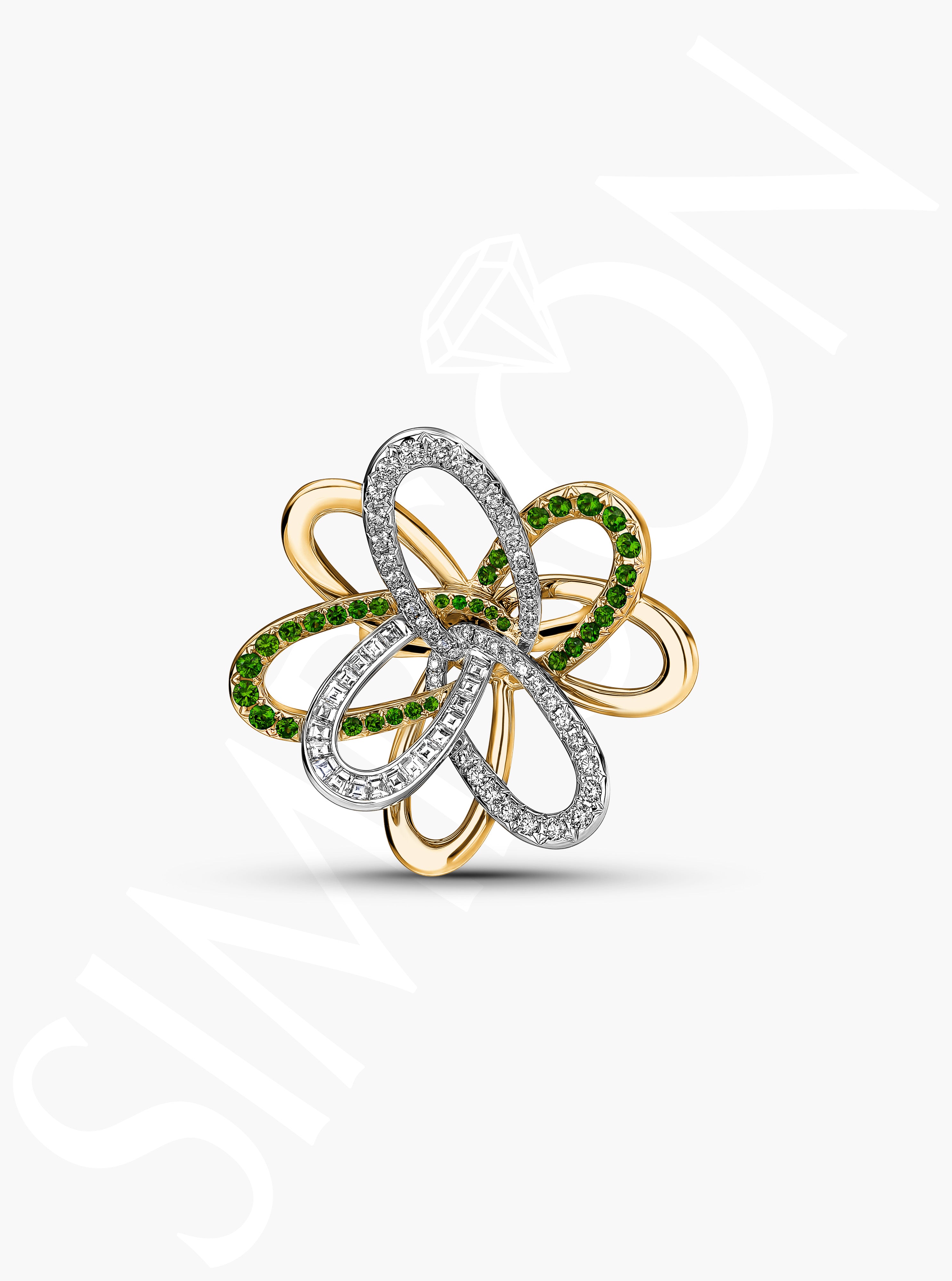 Floral Ring with Tsavorites and Diamonds