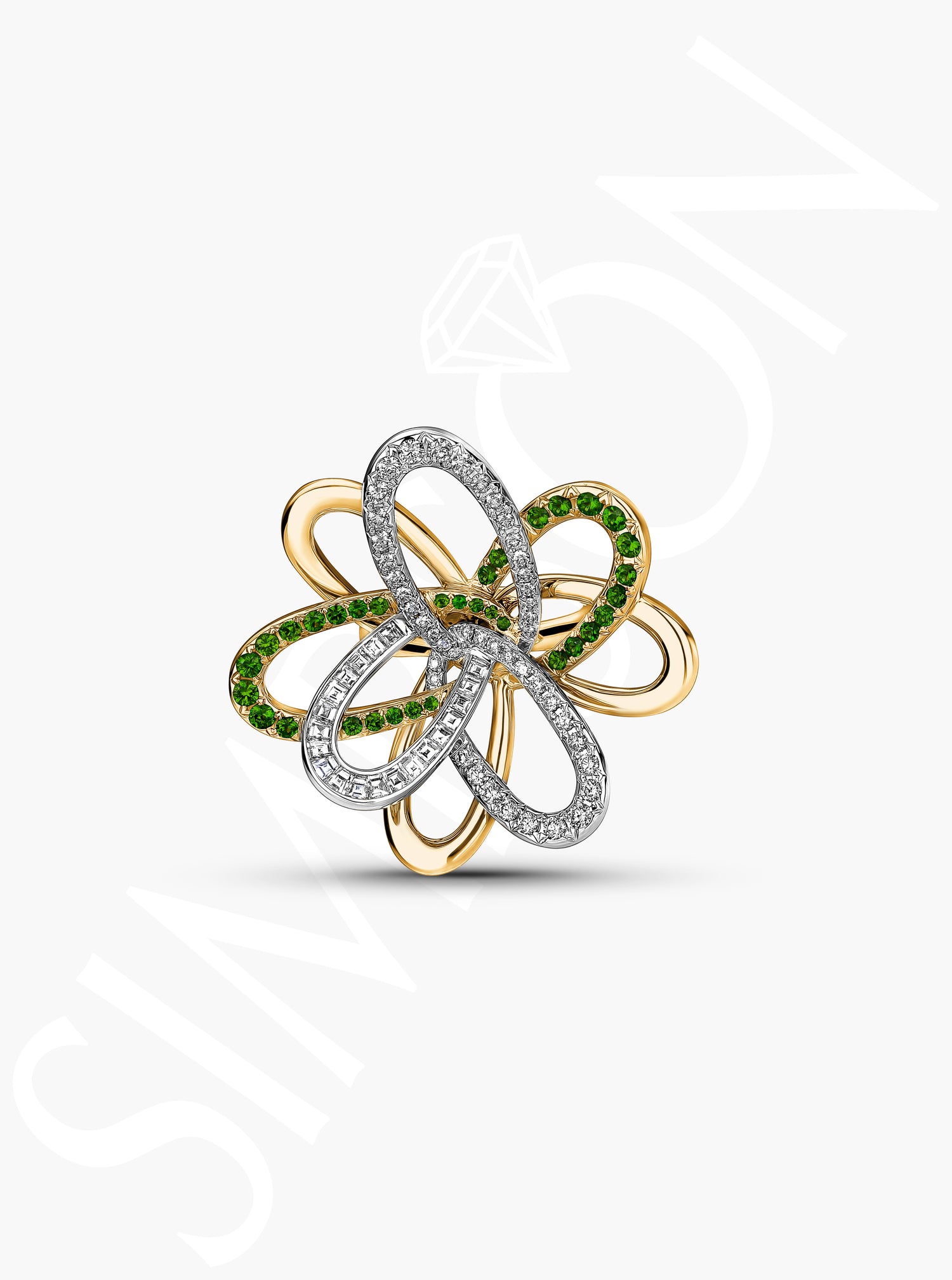 Floral Ring with Tsavorites and Diamonds