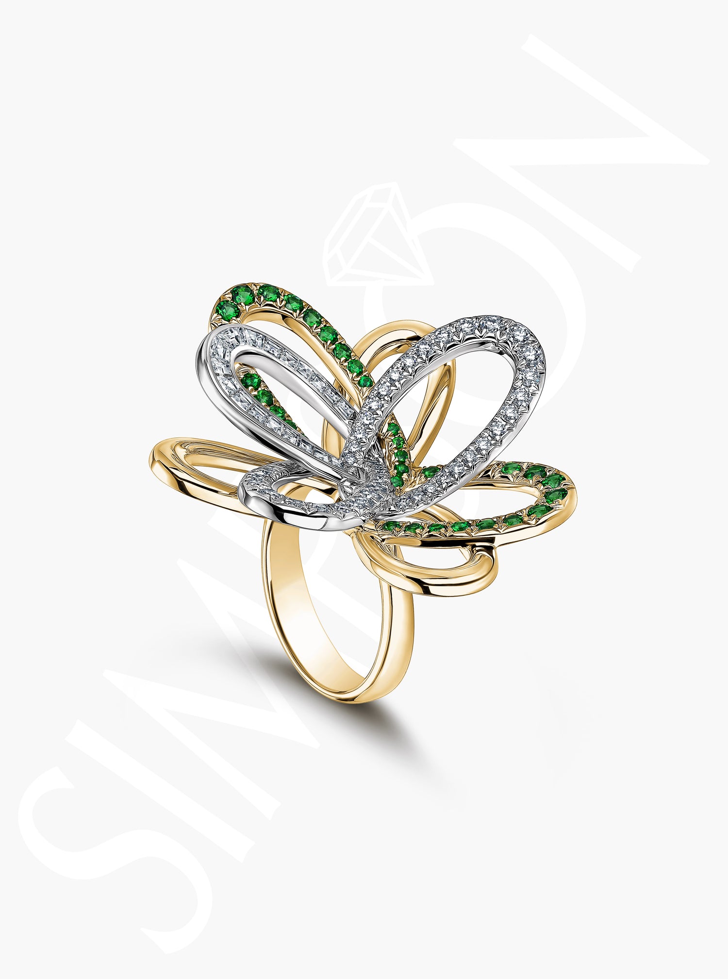 Floral Ring with Tsavorites and Diamonds