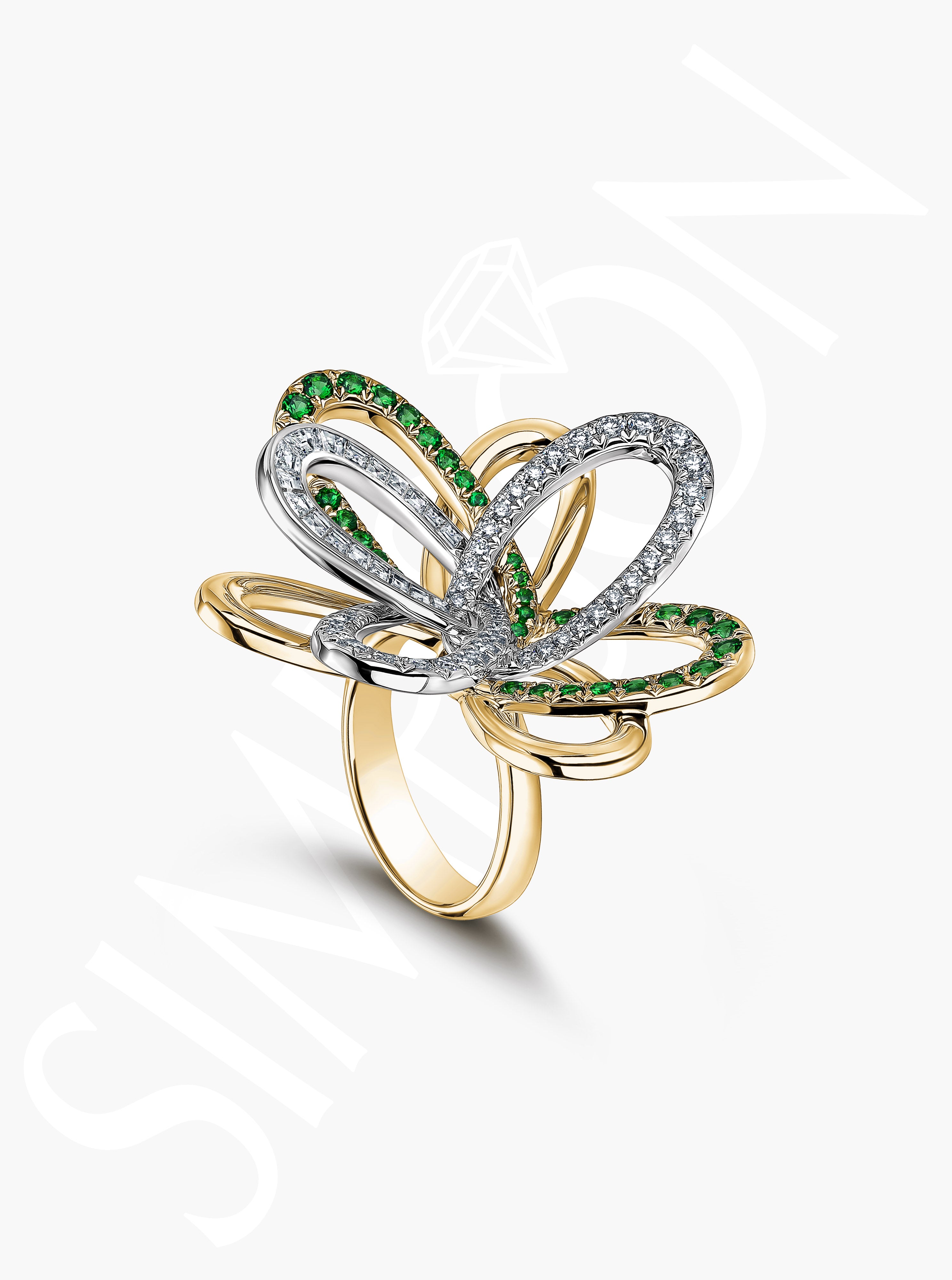 Tsavorite and Diamond Blossom Ring