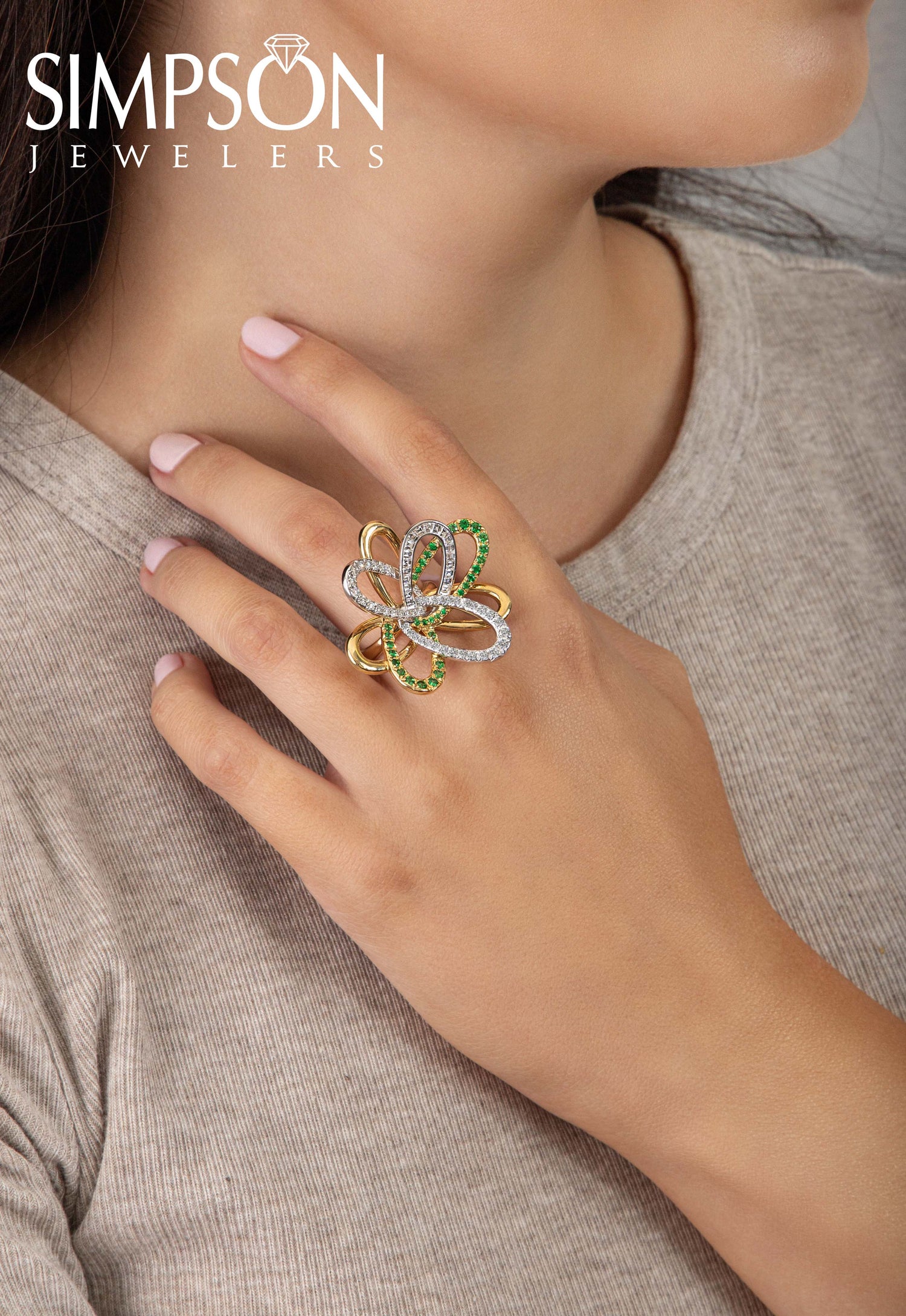 Floral Ring with Tsavorites and Diamonds