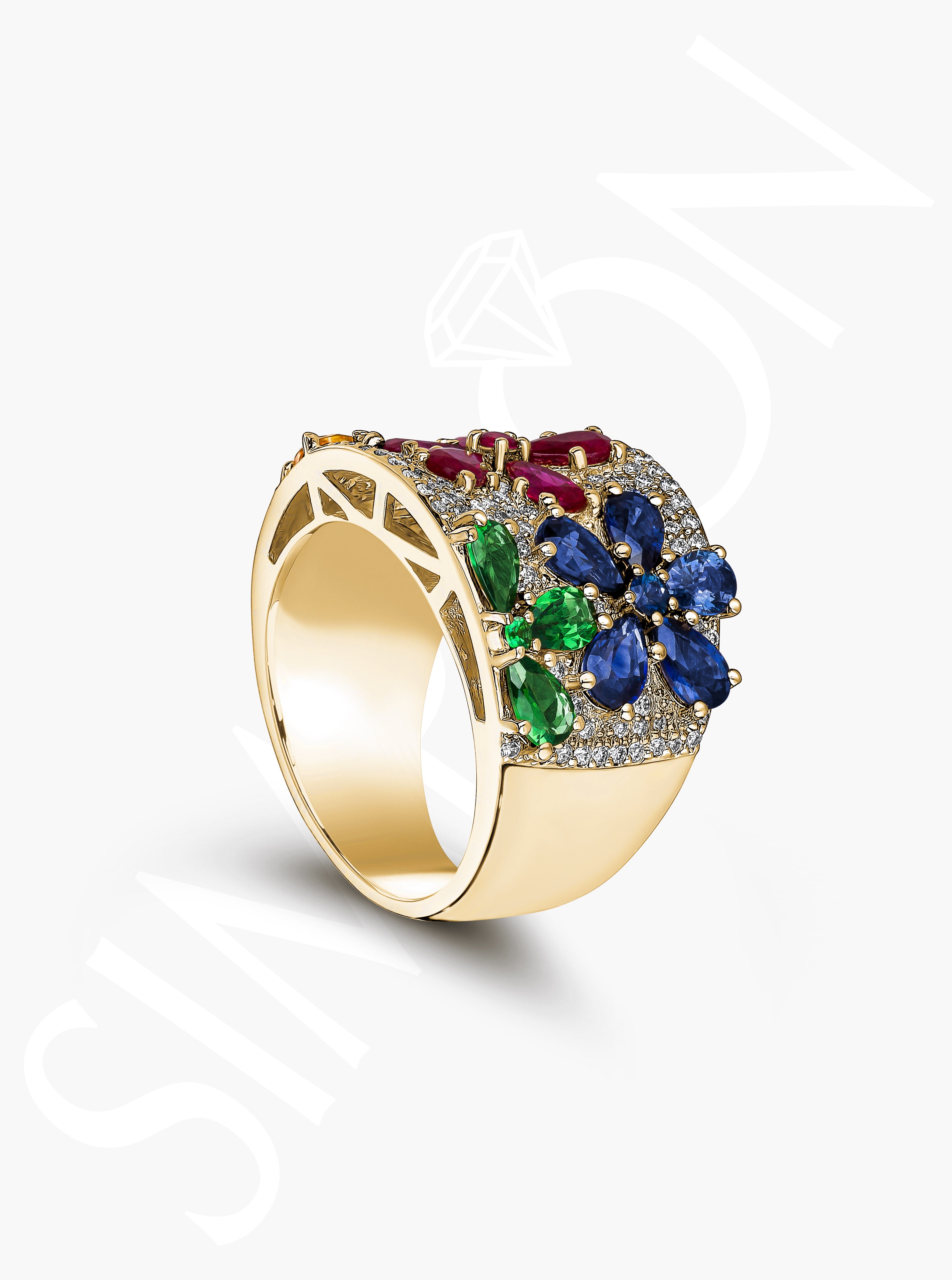 Vibrant Floral Gemstone Ring