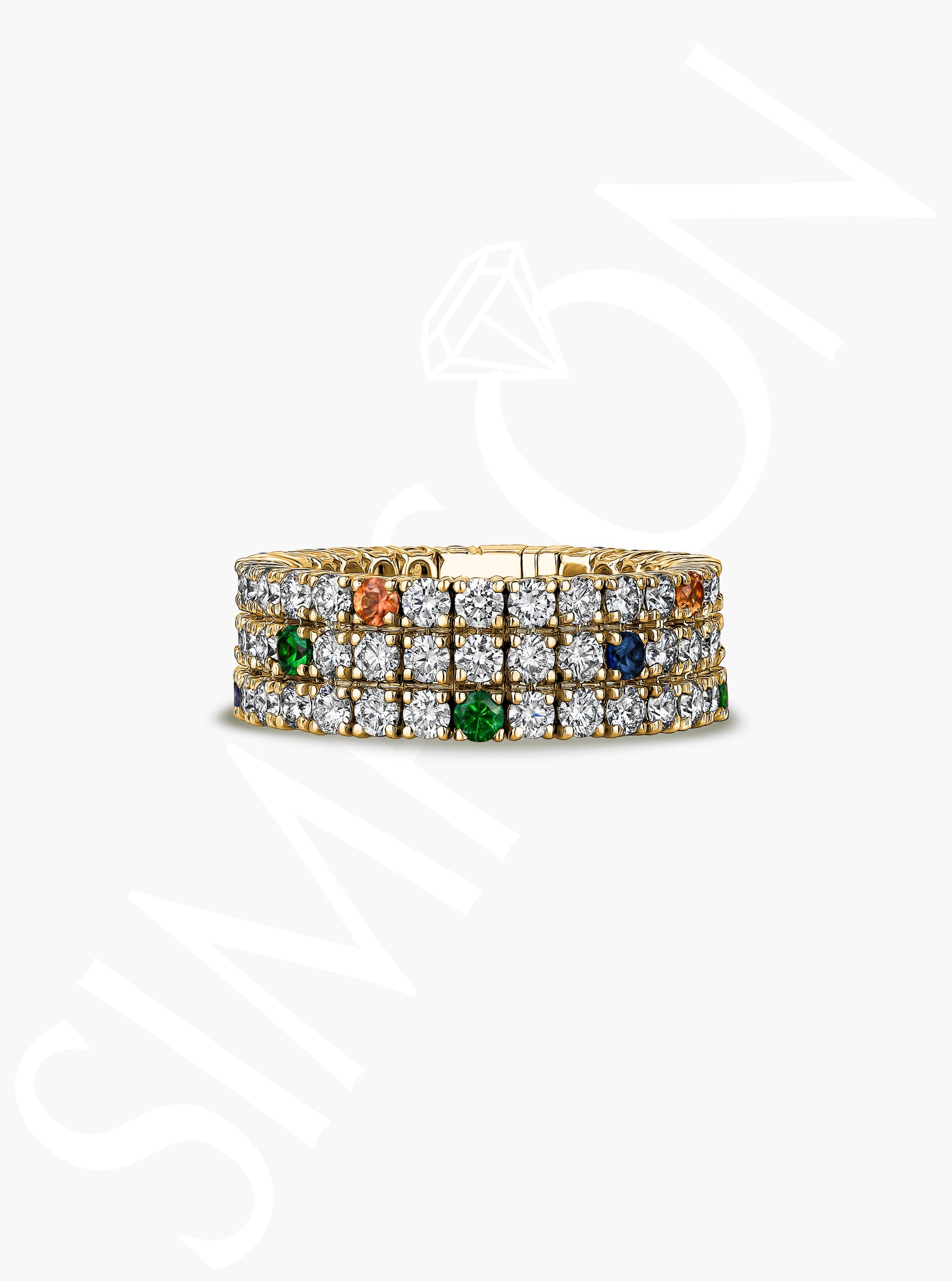 Yellow Gold Diamond Multi-Color Gemstone Stretch Ring