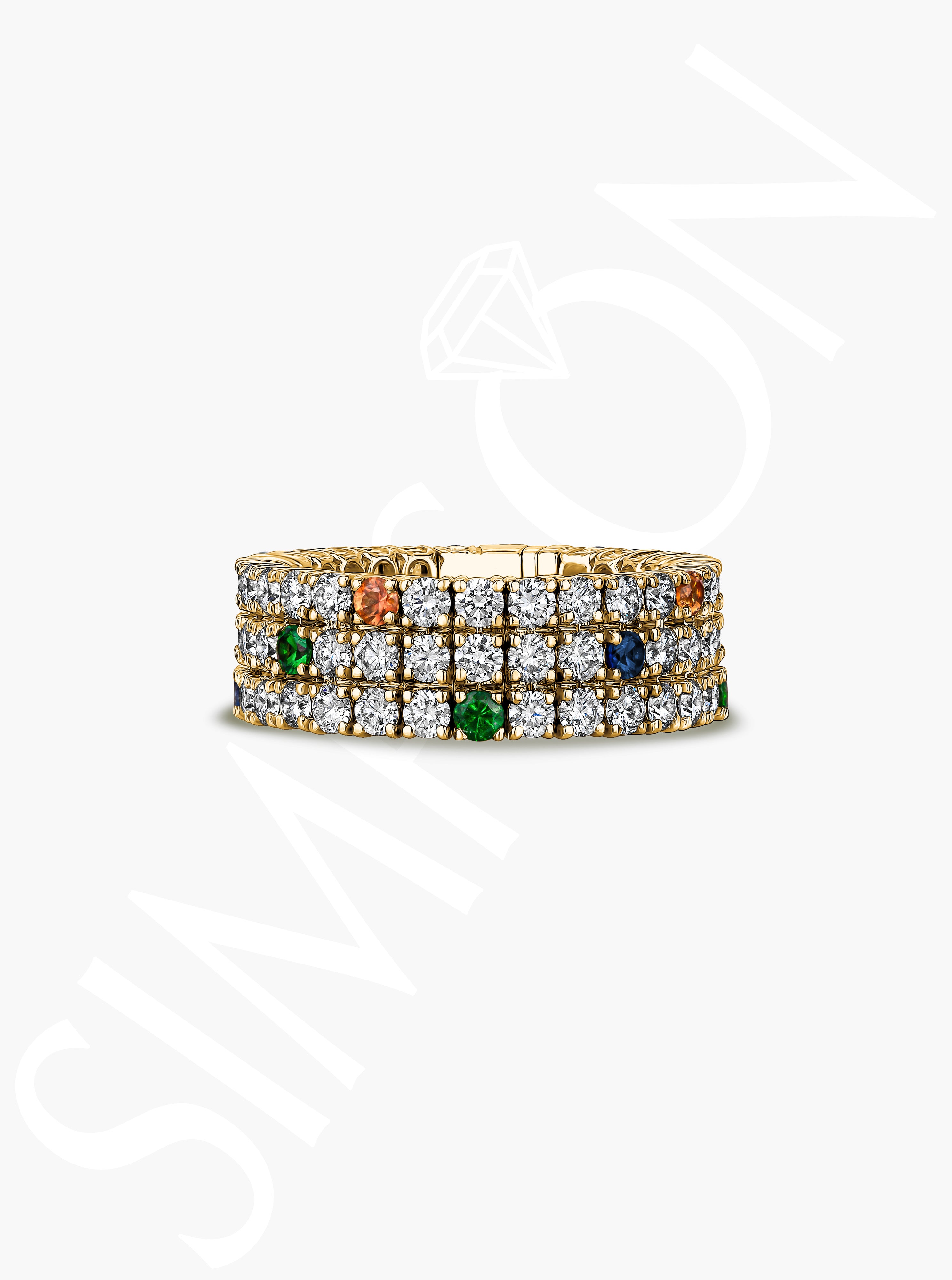 Yellow Gold Diamond Multi-Color Gemstone Stretch Ring