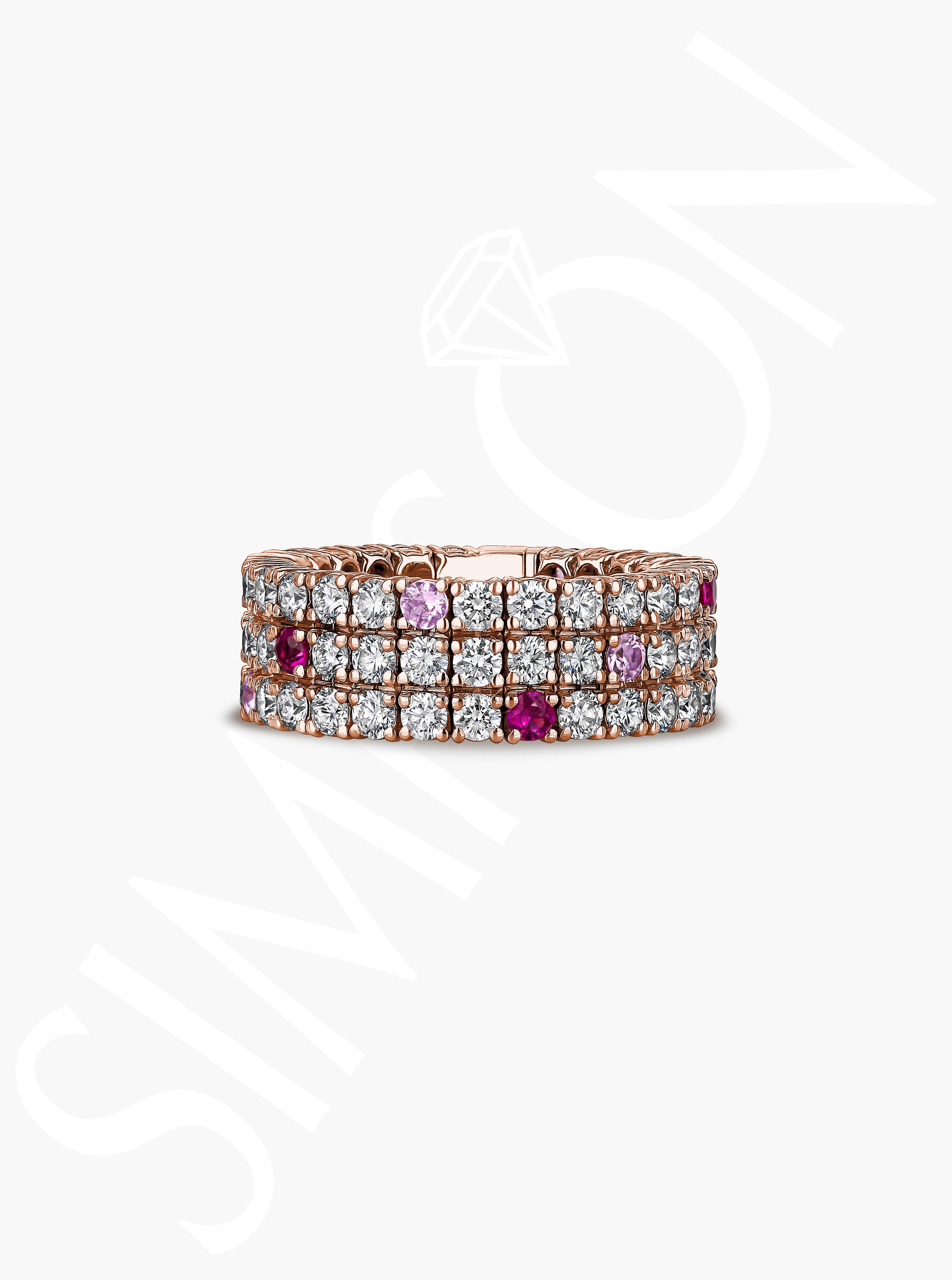 Rose Gold Diamond and Pink Sapphire Stretch Ring