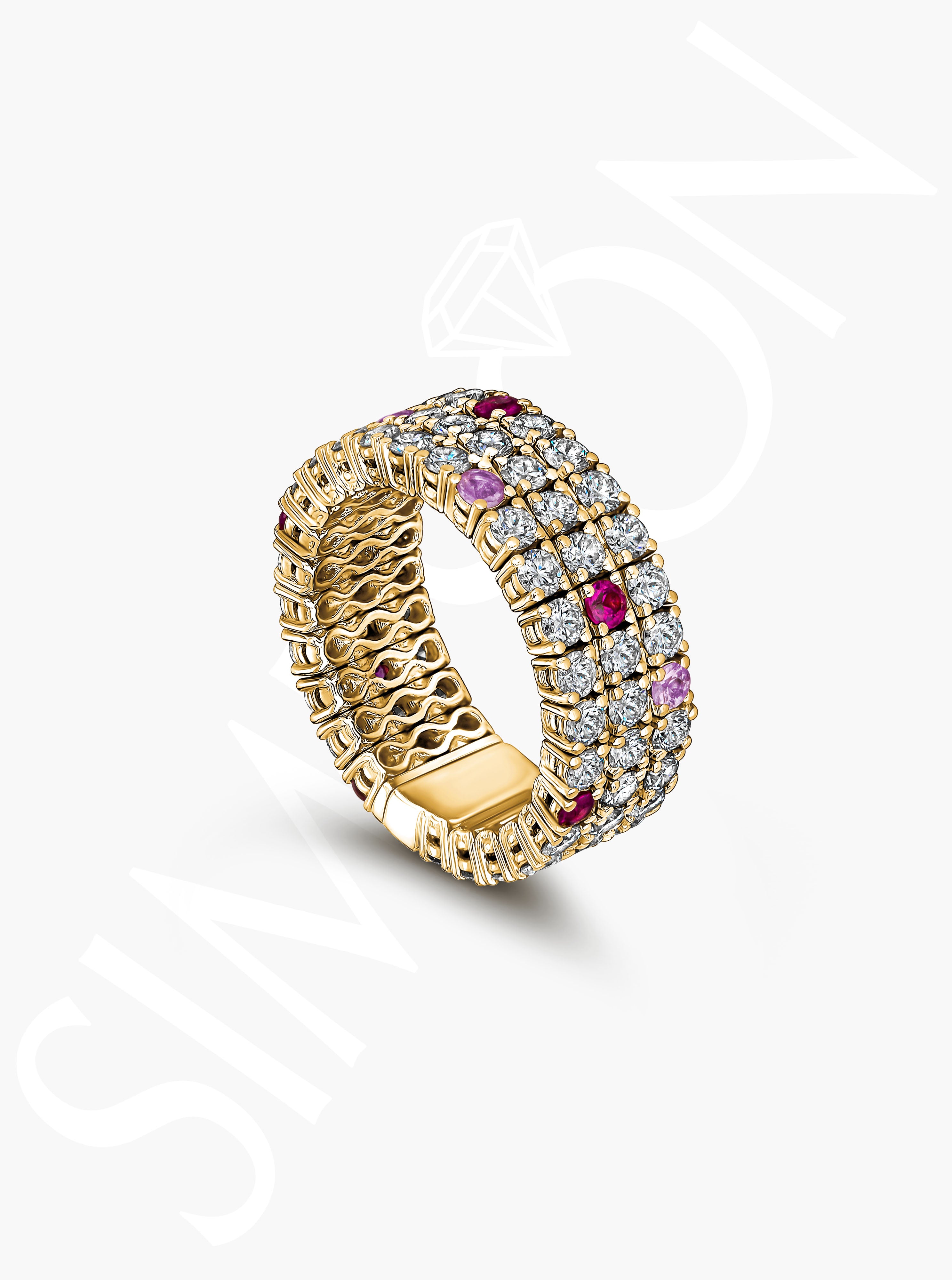 Rose Gold Diamond and Pink Sapphire Stretch Ring