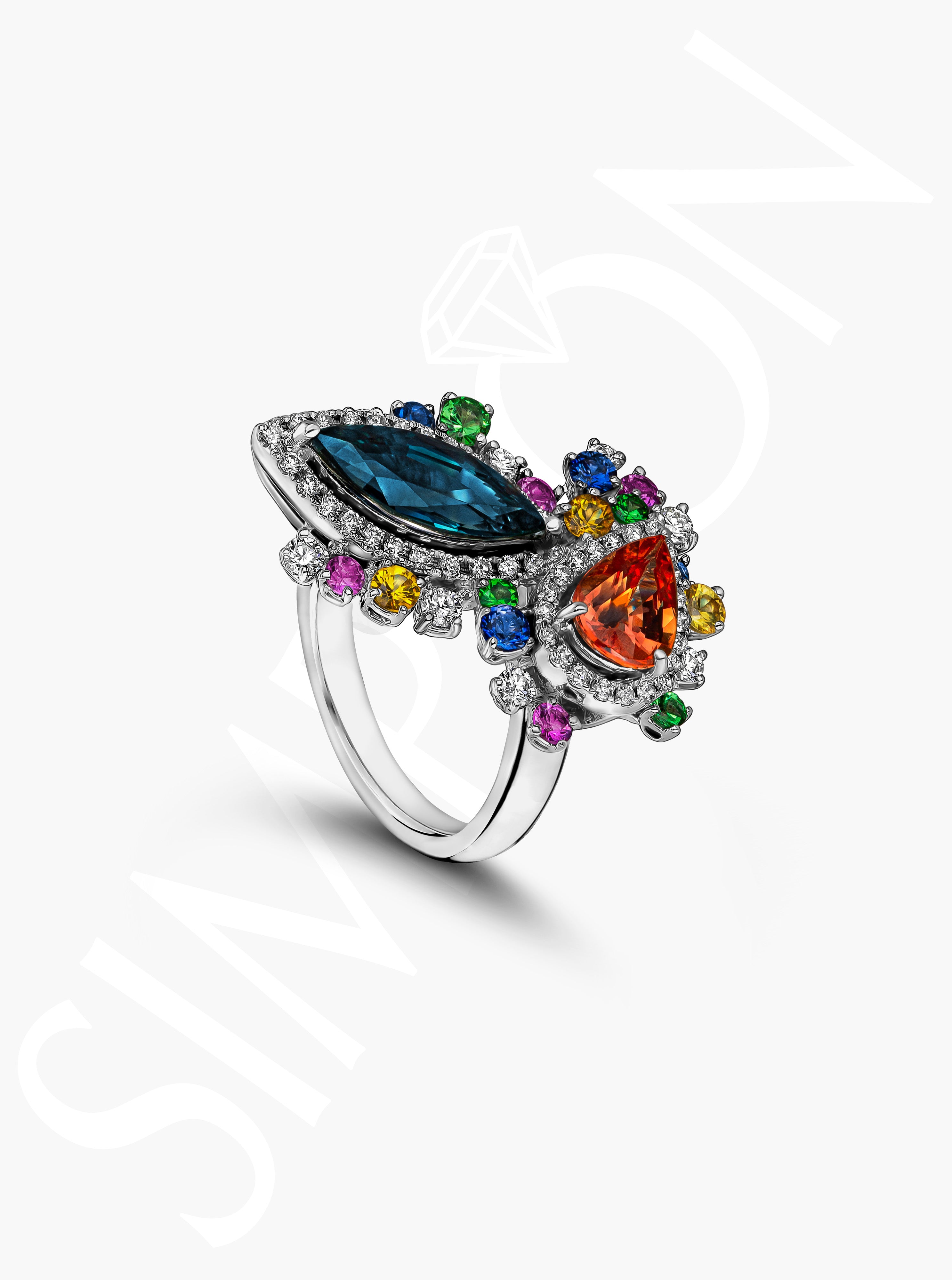 Multicolor Gemstone and Diamond Statement Ring