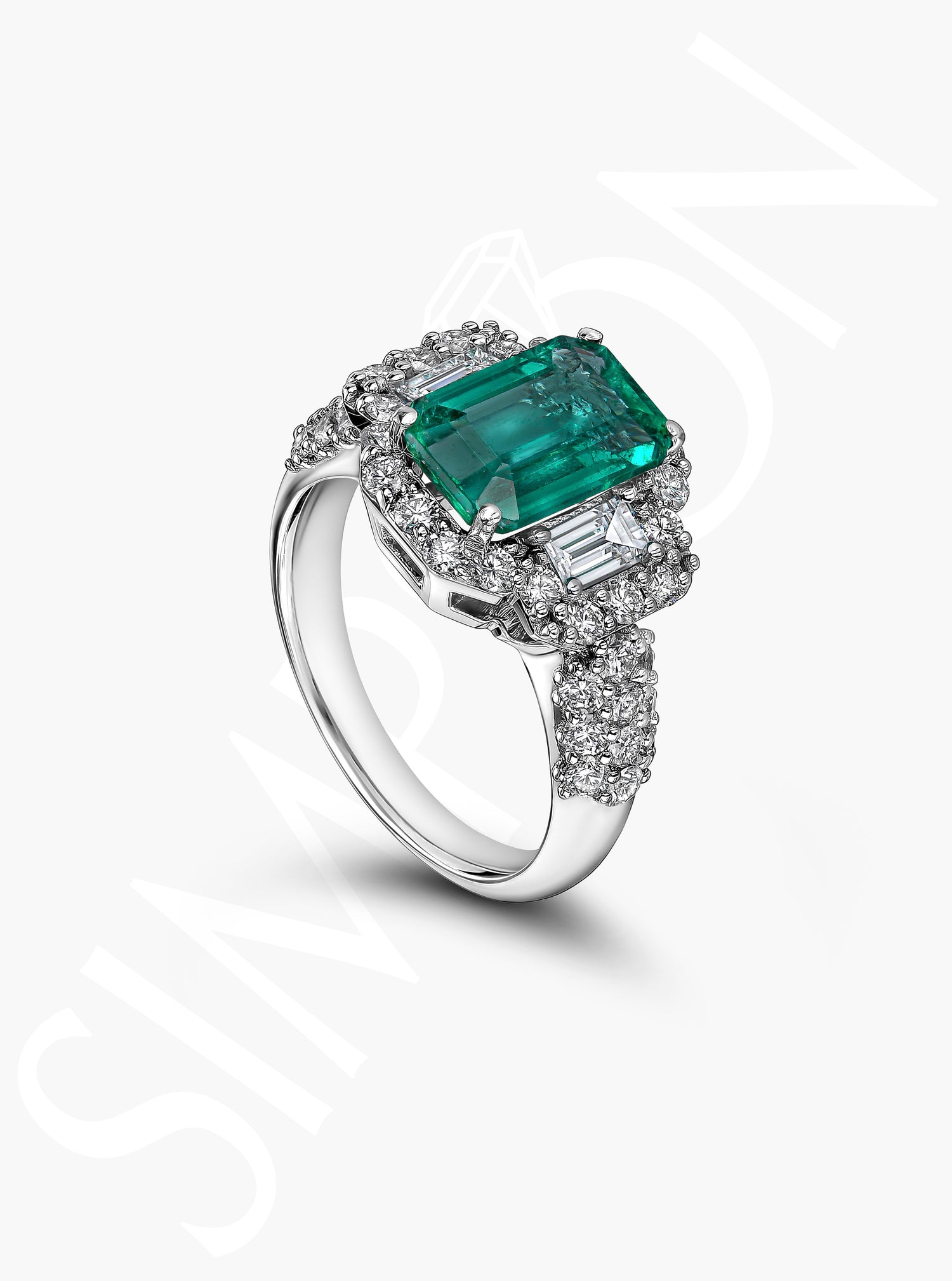 Emerald-Cut Emerald And Diamond Ring