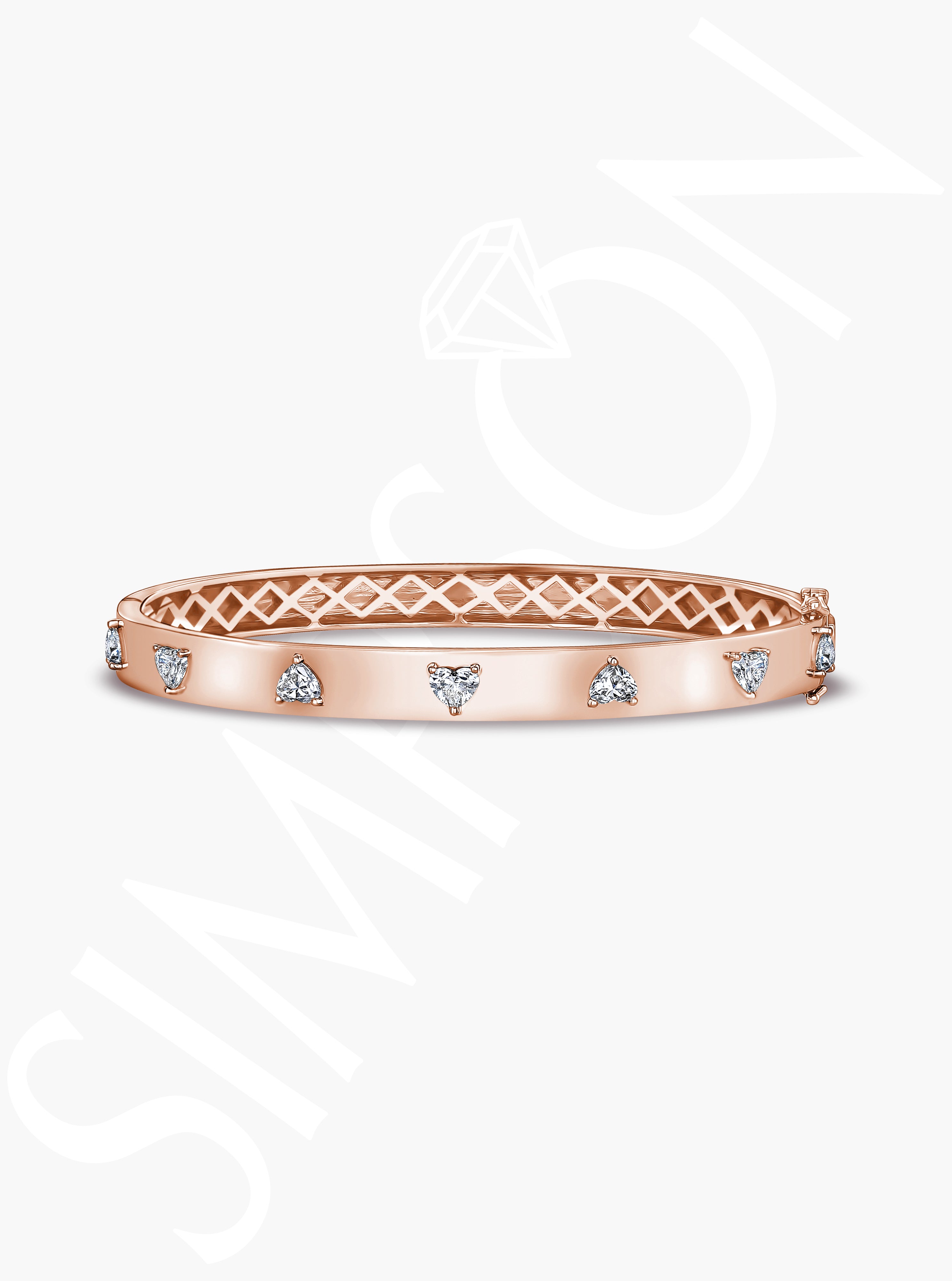 Rose Gold Bangle with Heart-Shaped Diamonds