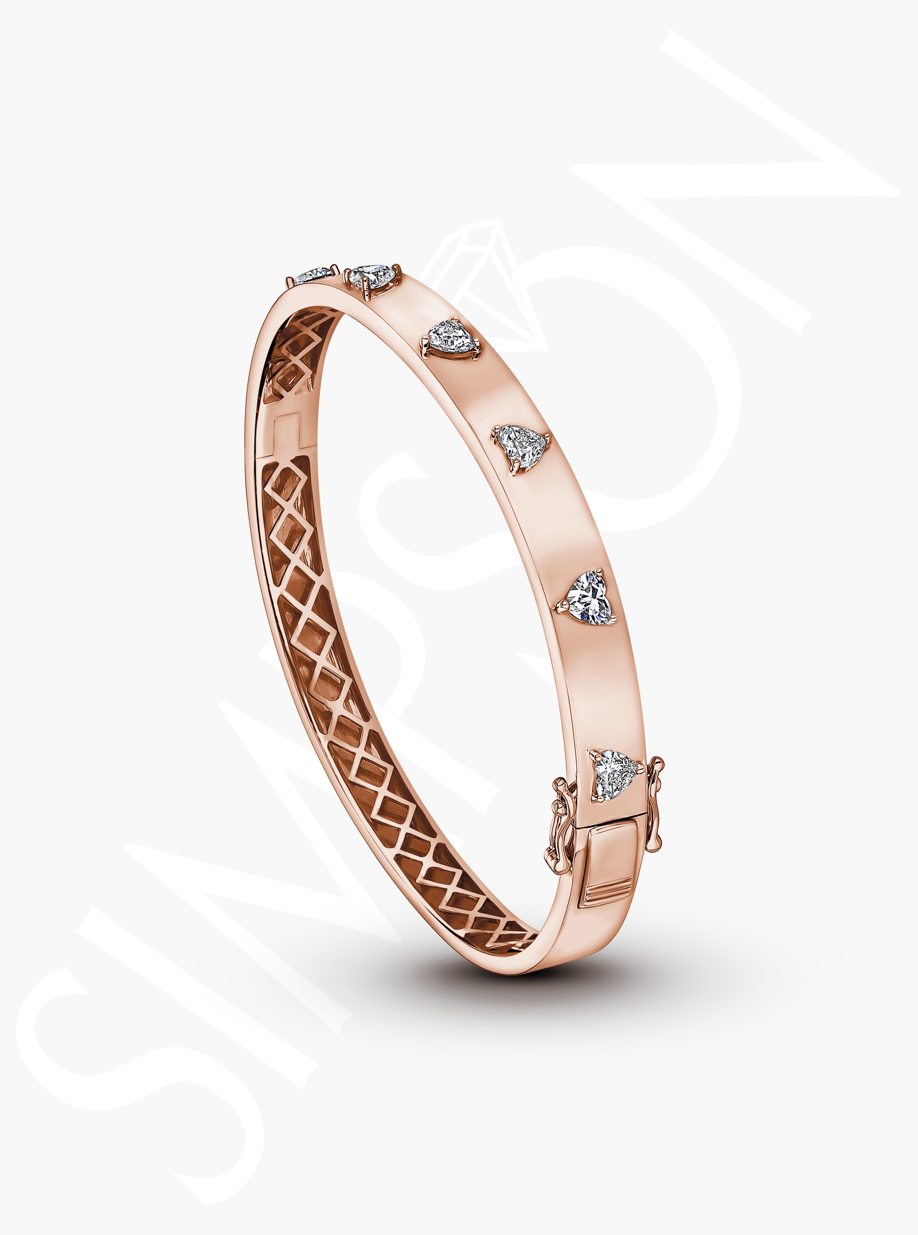 Rose Gold Bangle with Heart-Shaped Diamonds